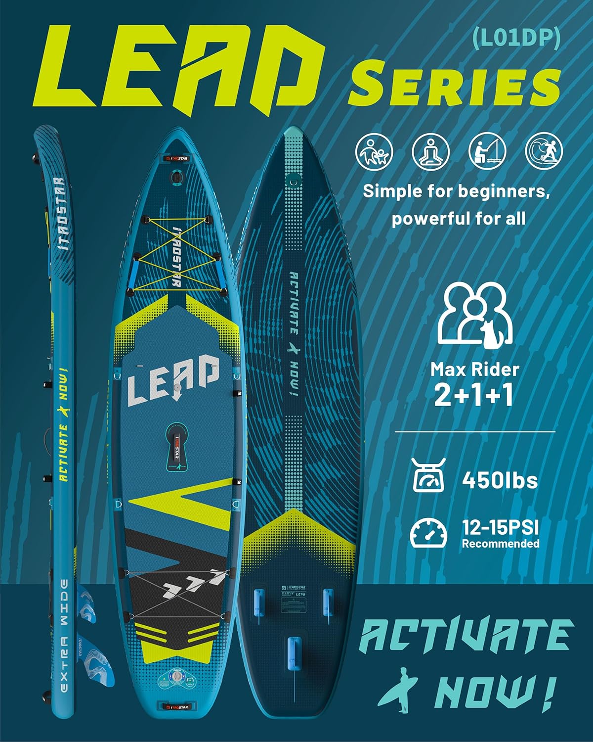 Thumbnail 1 de iTAOSTAR Lead 12' Stand Up Paddle Board (Inflatable) with 5 Fins and Conversion Kit