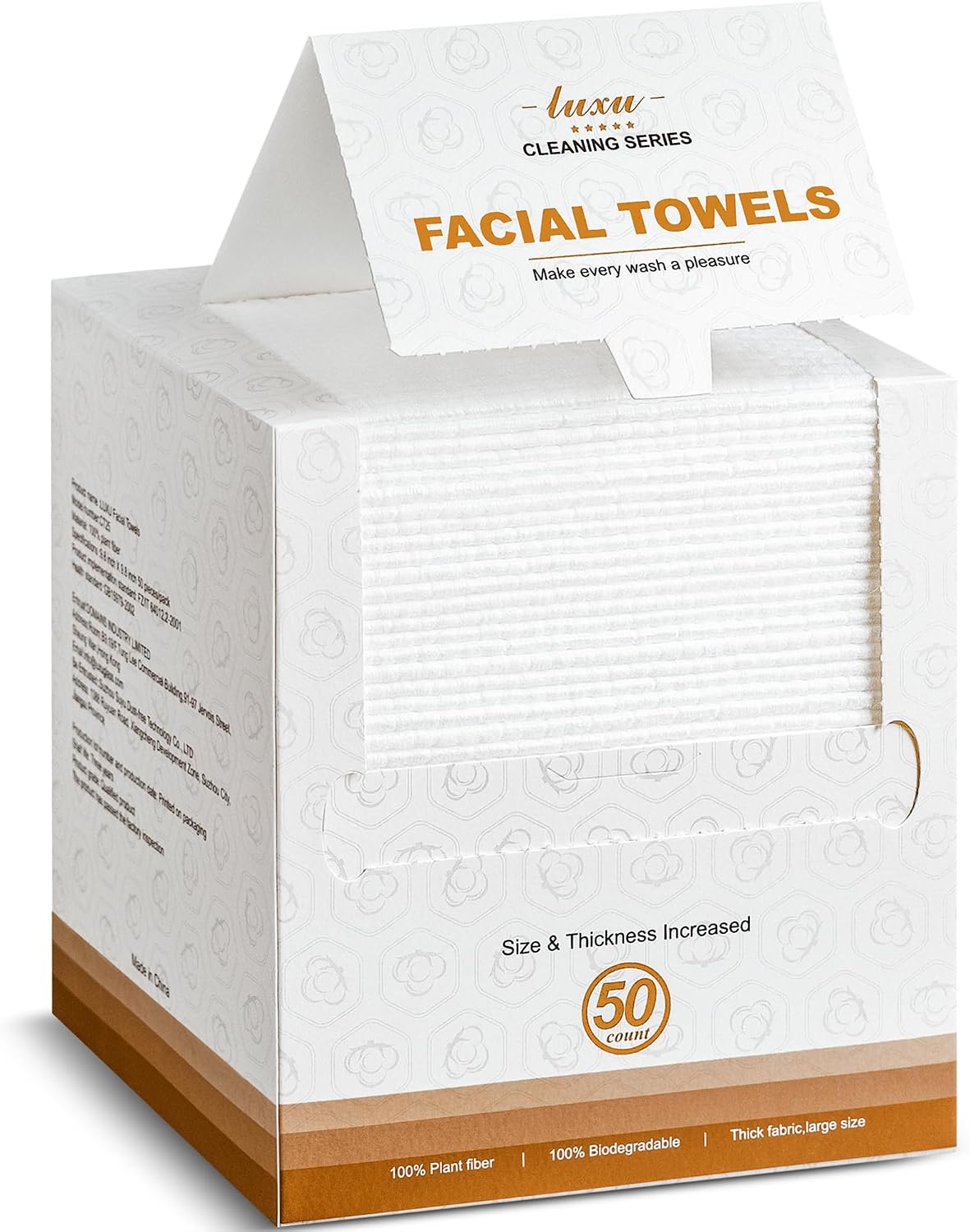 Detalle de LUXU Disposable Face Towels | Extra Thick, Biodegradable Plant Fiber Towels (50 Count) for Sensitive Skin