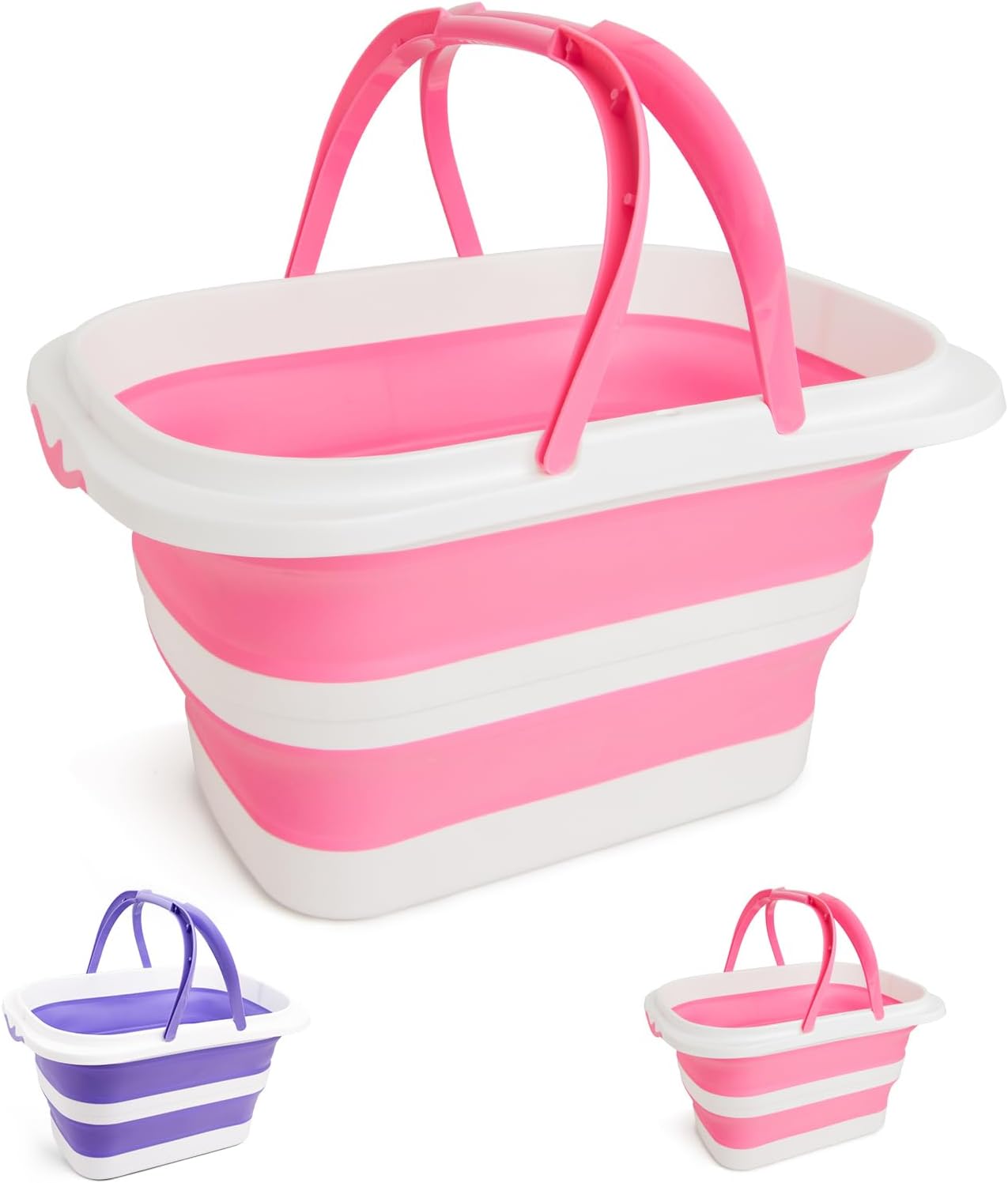 Detalle de XXFLOWER 16 L Collapsible Cleaning Bucket, Pink and White, Space-Saving Design