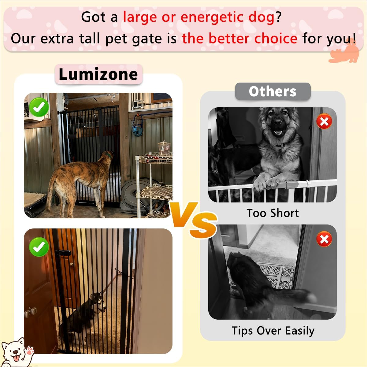 Detalle 1 de Lumizone Extra Tall Cat Gate, 55.12-Inch Metal Pressure-Mounted Gate