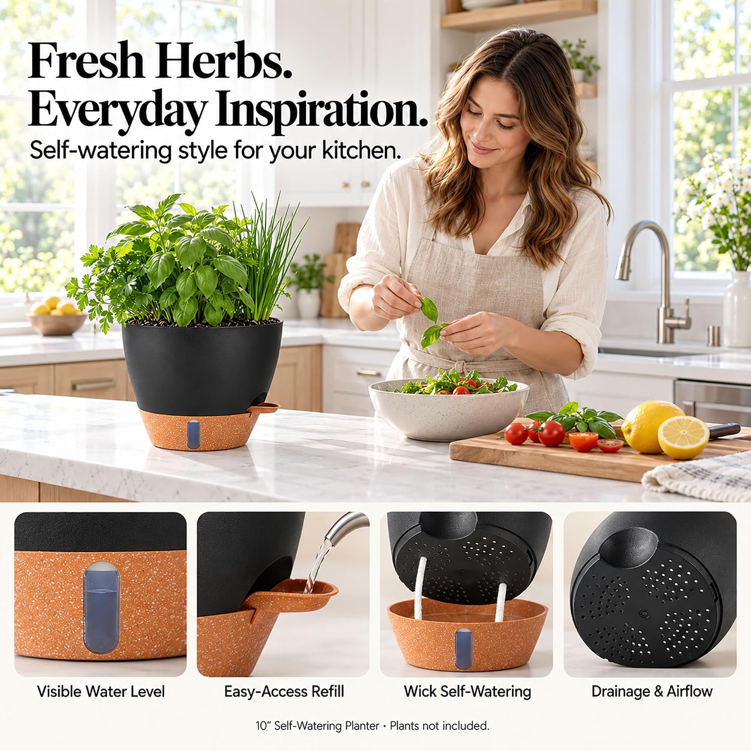 Detalle de Fielda 10-Inch Self-Watering Planters, 2-Pack with Water-Level Window