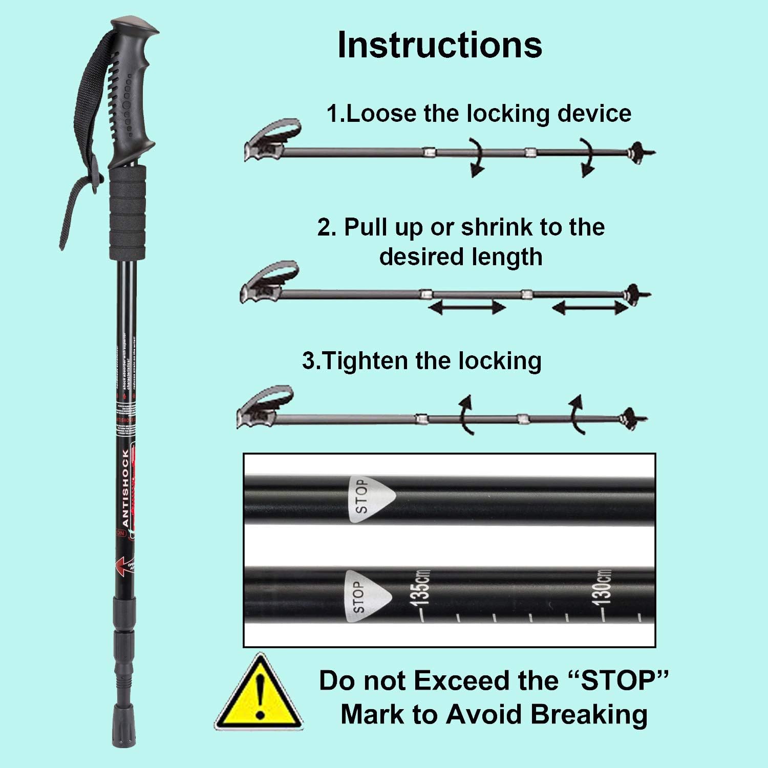 Thumbnail 6 de Aihoye Hiking Trekking Poles (2-Pack) Collapsible, Lightweight Anti-Shock Adjustable Walking Sticks