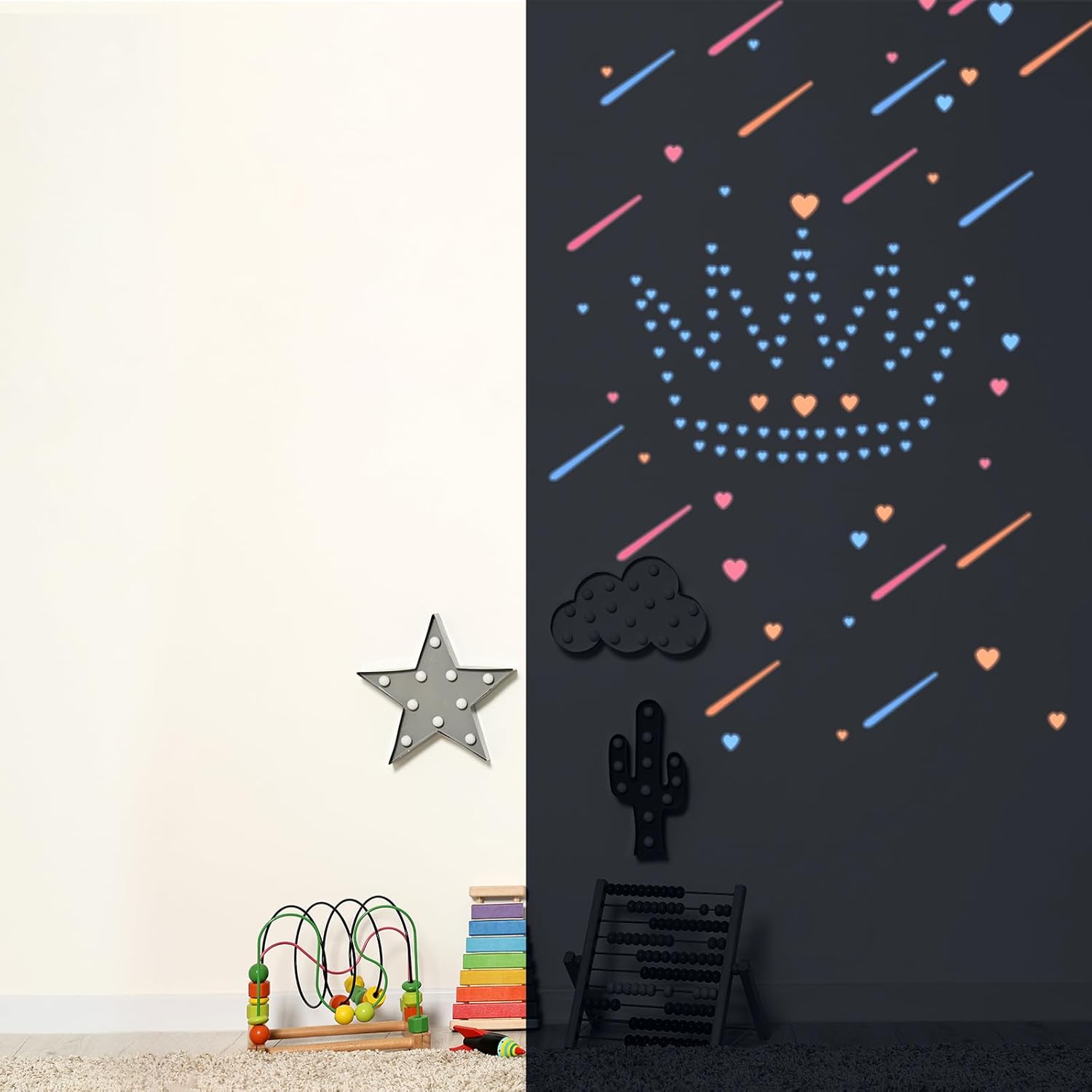 Detalle de PATIKIL 84 Pcs Glow in the Dark Heart Stickers – Blue PET wall and ceiling decals