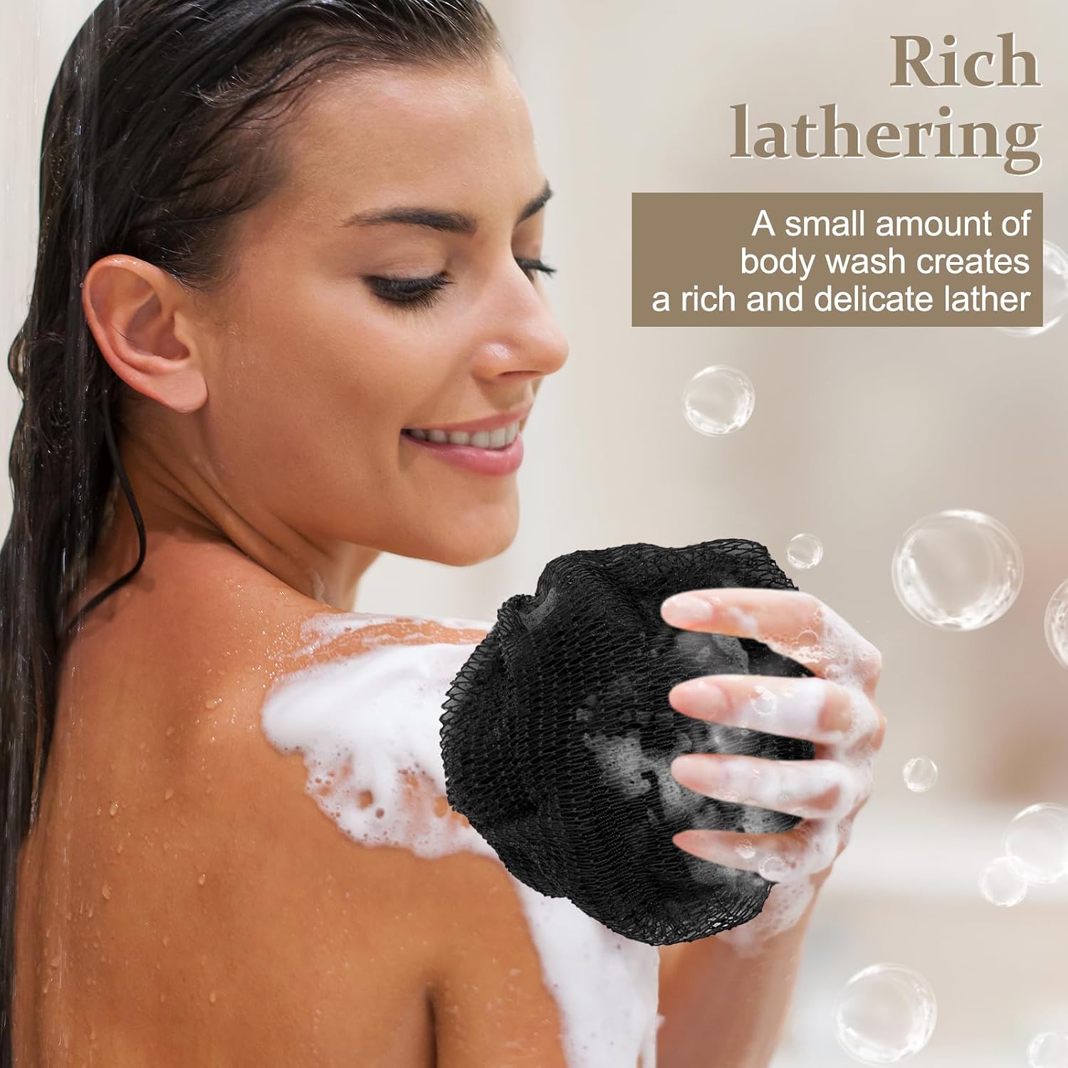 Thumbnail 3 de African Net Sponge Authentic with Knots – Exfoliating Body & Back Scrubber (Long Loofah, Black & Gray)