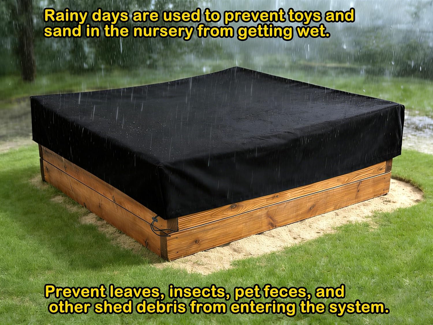 Thumbnail 1 de Sandkasten-Abdeckung wasserdicht aus 210D Oxford-Stoff (150 × 150 × 20 cm, schwarz) mit Kordelzug