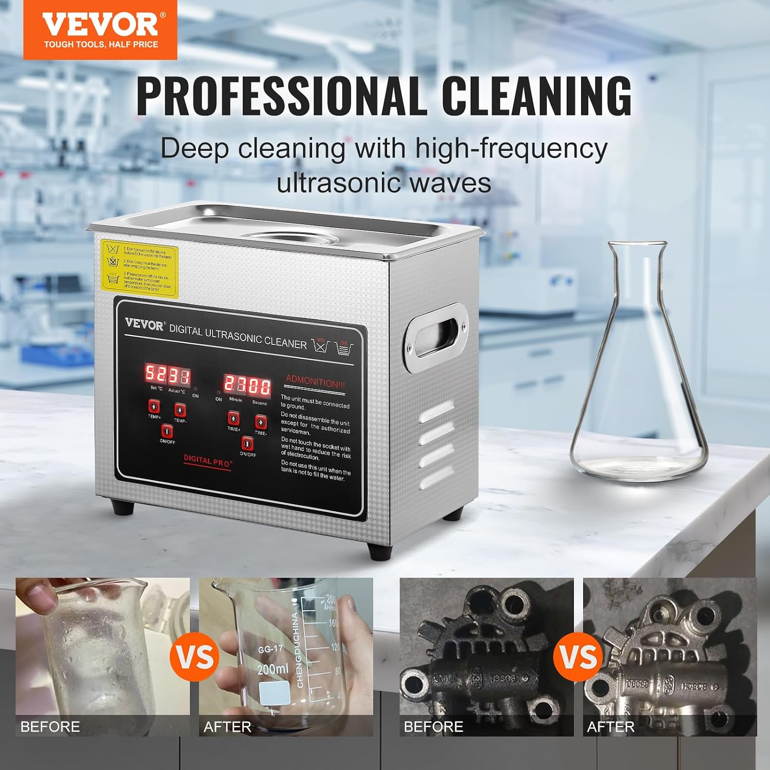 Thumbnail 1 de VEVOR 3L Ultrasonic Cleaner with 40kHz Cleaning and Heated SUS304 Tank