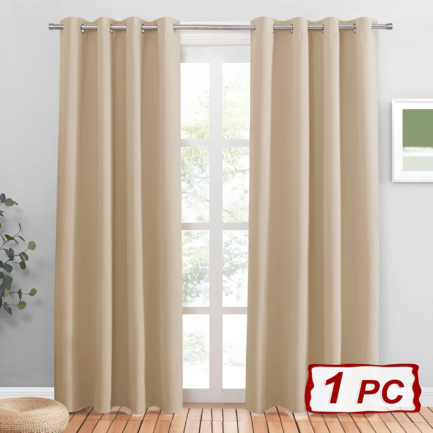 Thumbnail 1 de PONY DANCE Beige Thermal Door Curtain (1 Panel) — 52 inch x 90 inch Energy Saving Light Filtering Drape