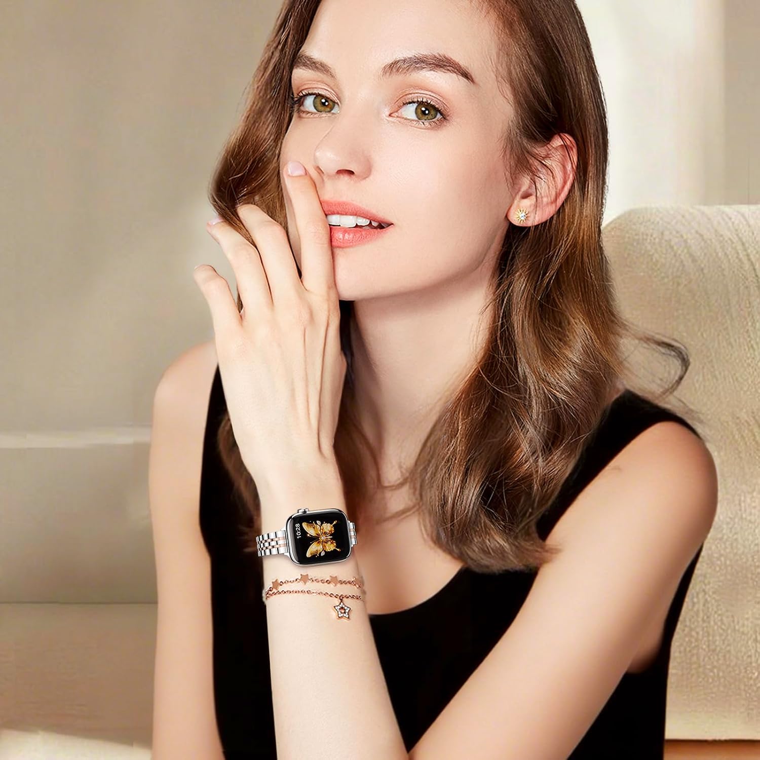 Detalle 2 de GEARYOU Slim Stainless Steel Apple Watch Strap (40mm/38mm/41mm/42mm) – Silver/Rose Gold finish
