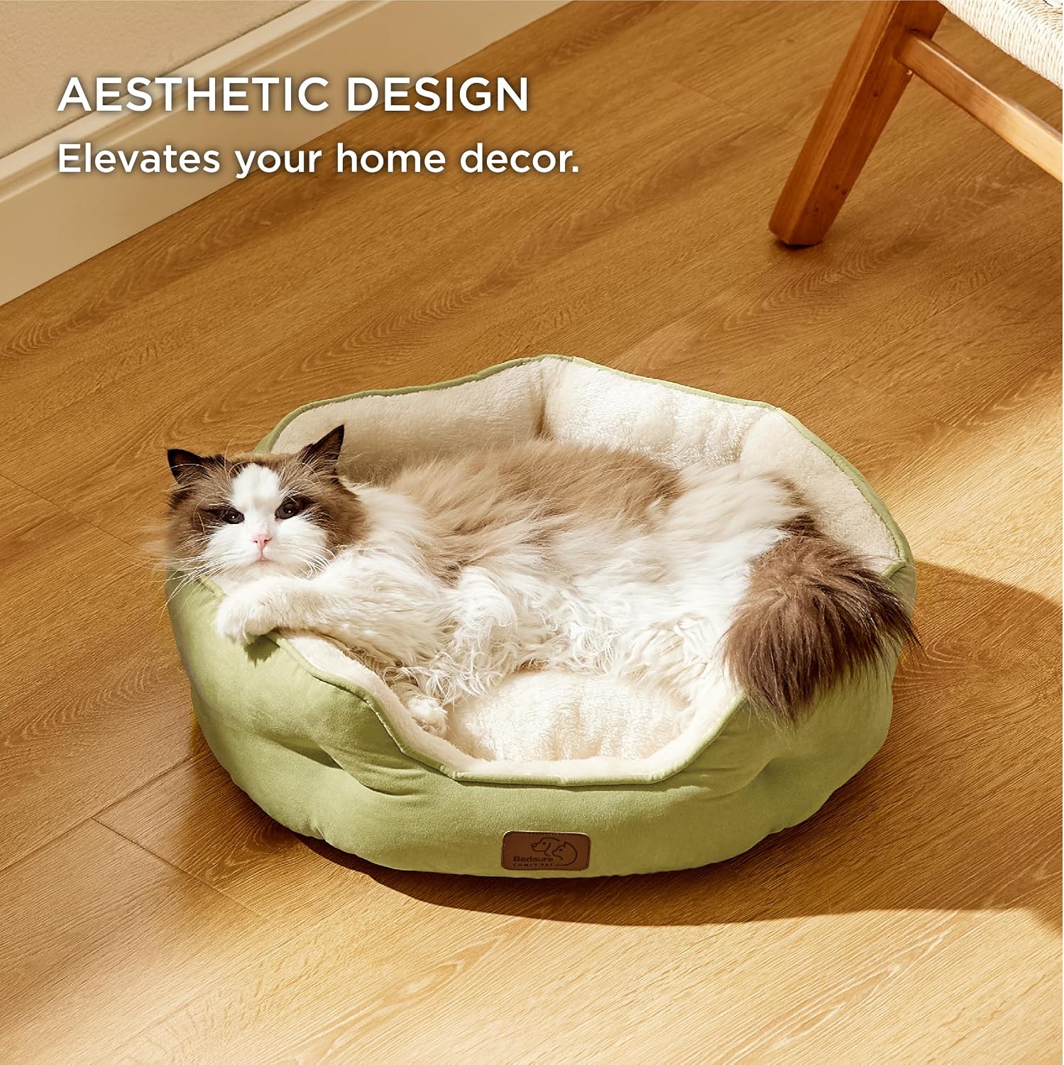 Detalle 1 de Bedsure B0P1E00N0S02 Round Pet Bed, 20-Inch Plush Bolster, Green