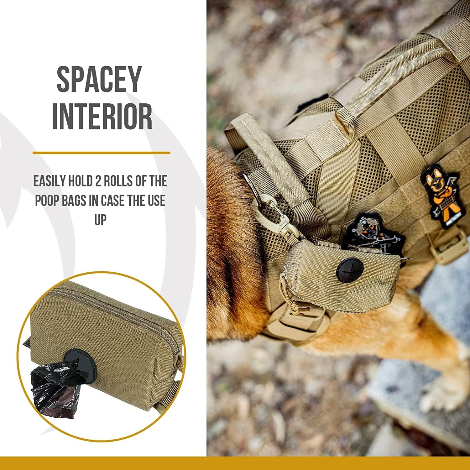Detalle 2 de OneTigris Distributeur Sac à Crottes Chien with MOLLE – Marron