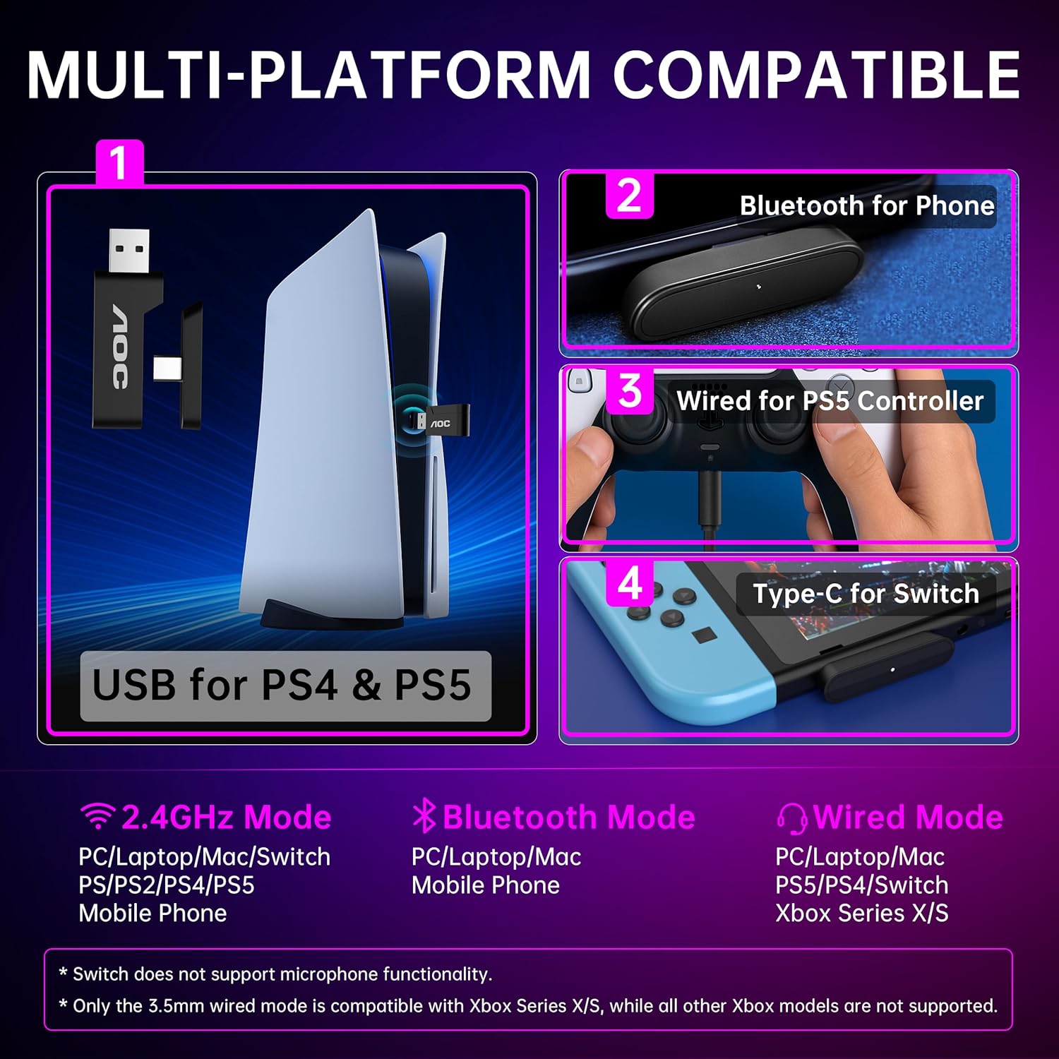 Detalle de AOC Wireless Gaming Headset for PC, PS5