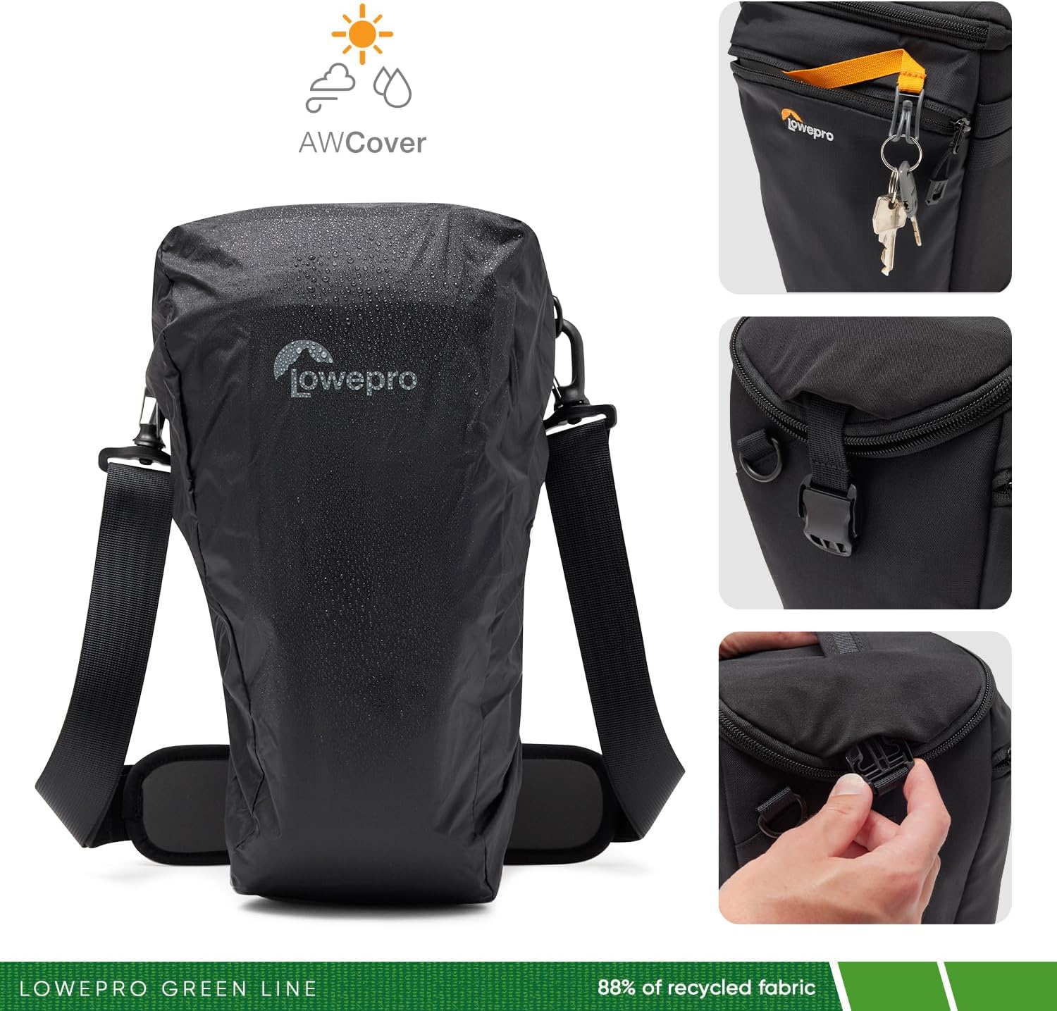 Detalle 1 de Lowepro ProTactic TLZ 75 Pro AW III toploader camera bag (6L) with All Weather Cover