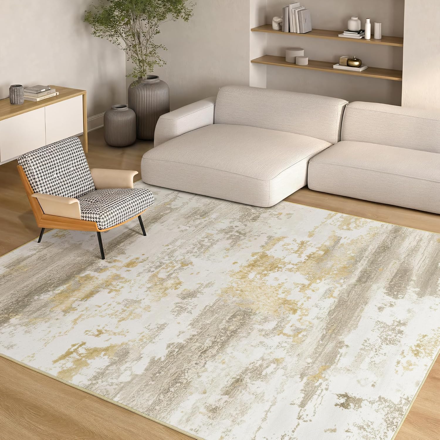 Detalle de Kelarea 6x9 Washable Area Rug — Modern Beige