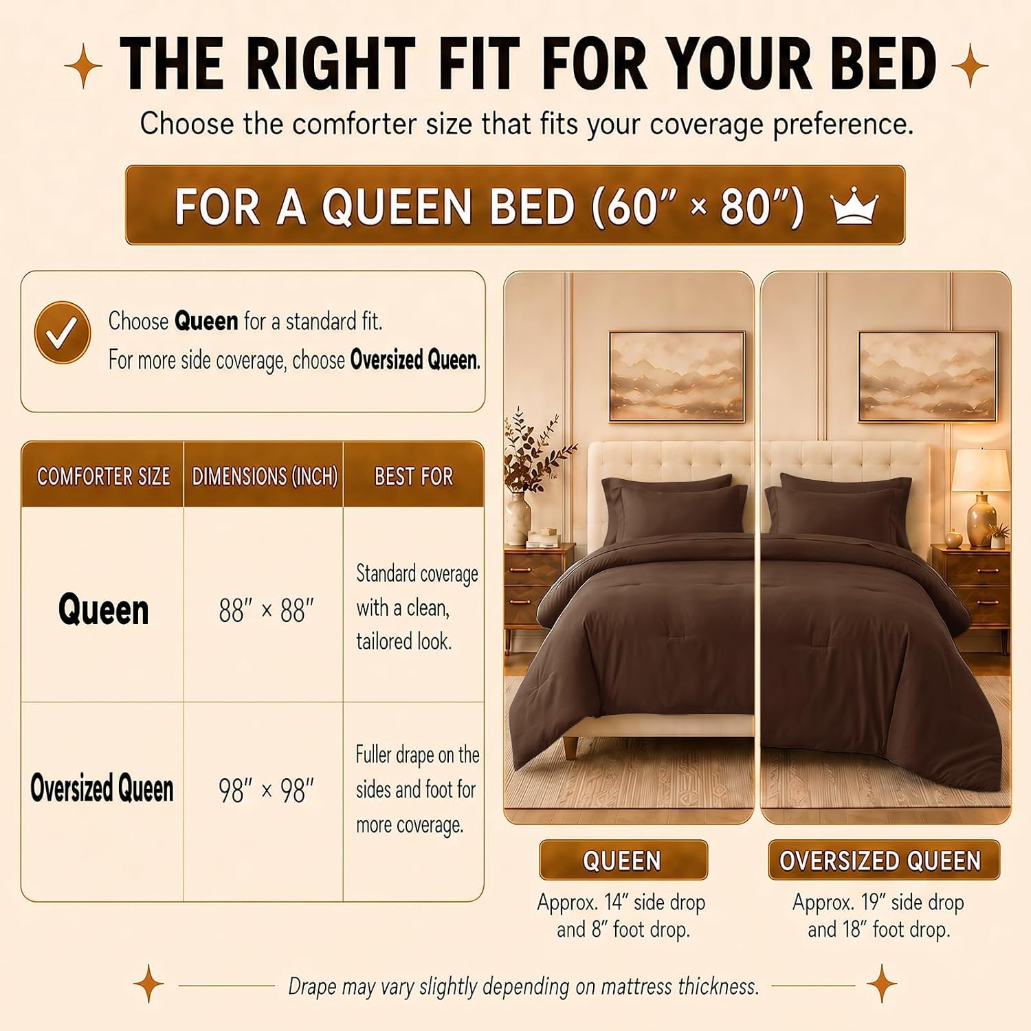 Thumbnail 6 de CozyLux Queen Comforter Set, 7-Piece Brown Bed-in-a-Bag, 240 GSM Microfiber