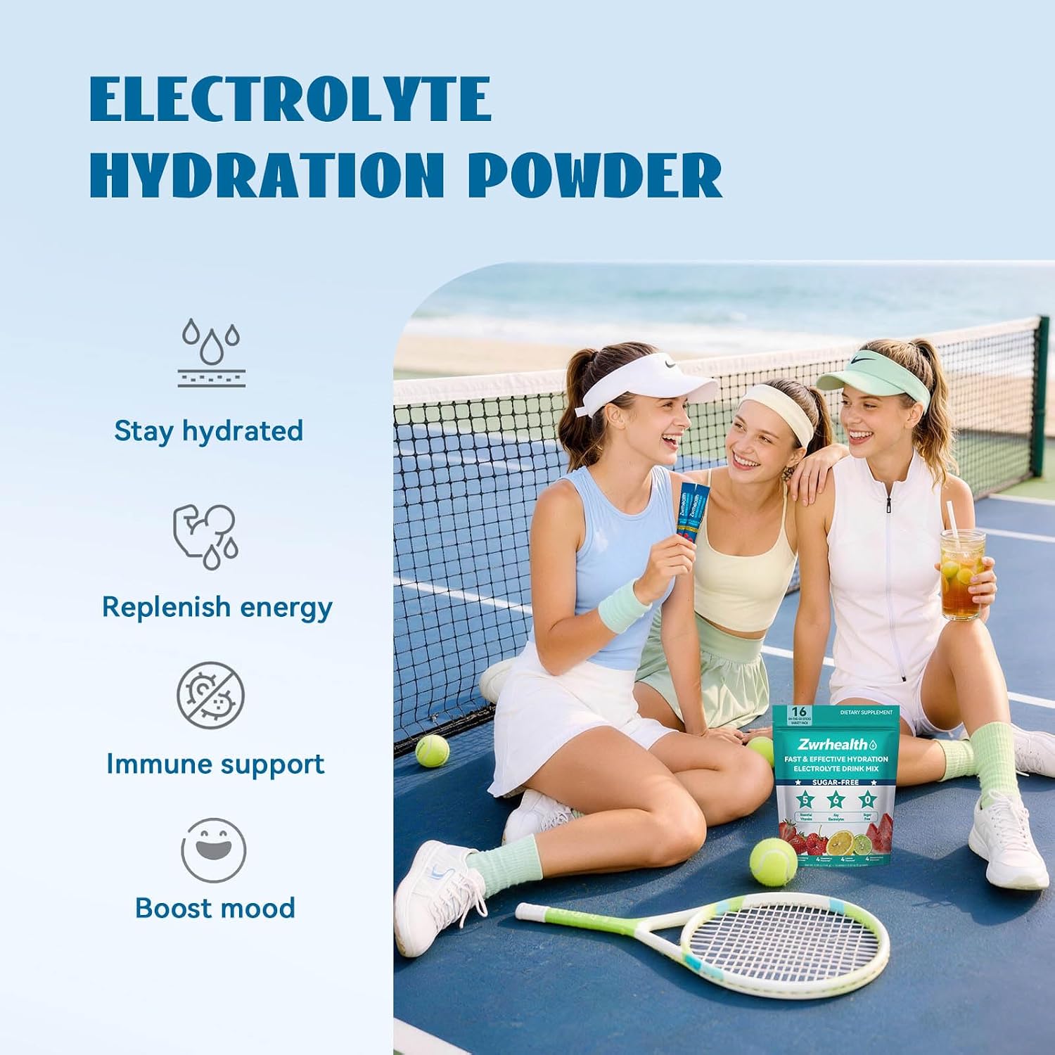 Detalle de Zwrhealth Electrolyte Powder Packets, Sugar-Free Mix with 4 Flavors