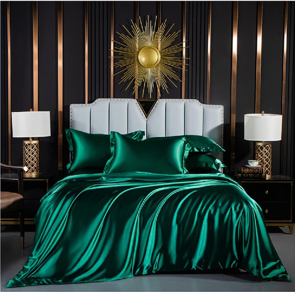Detalle de Luofanfei Housse de Couette 240x260 Vert foncé Satin – Parure Unie 2 Personnes avec 2 Taies 65x65 cm