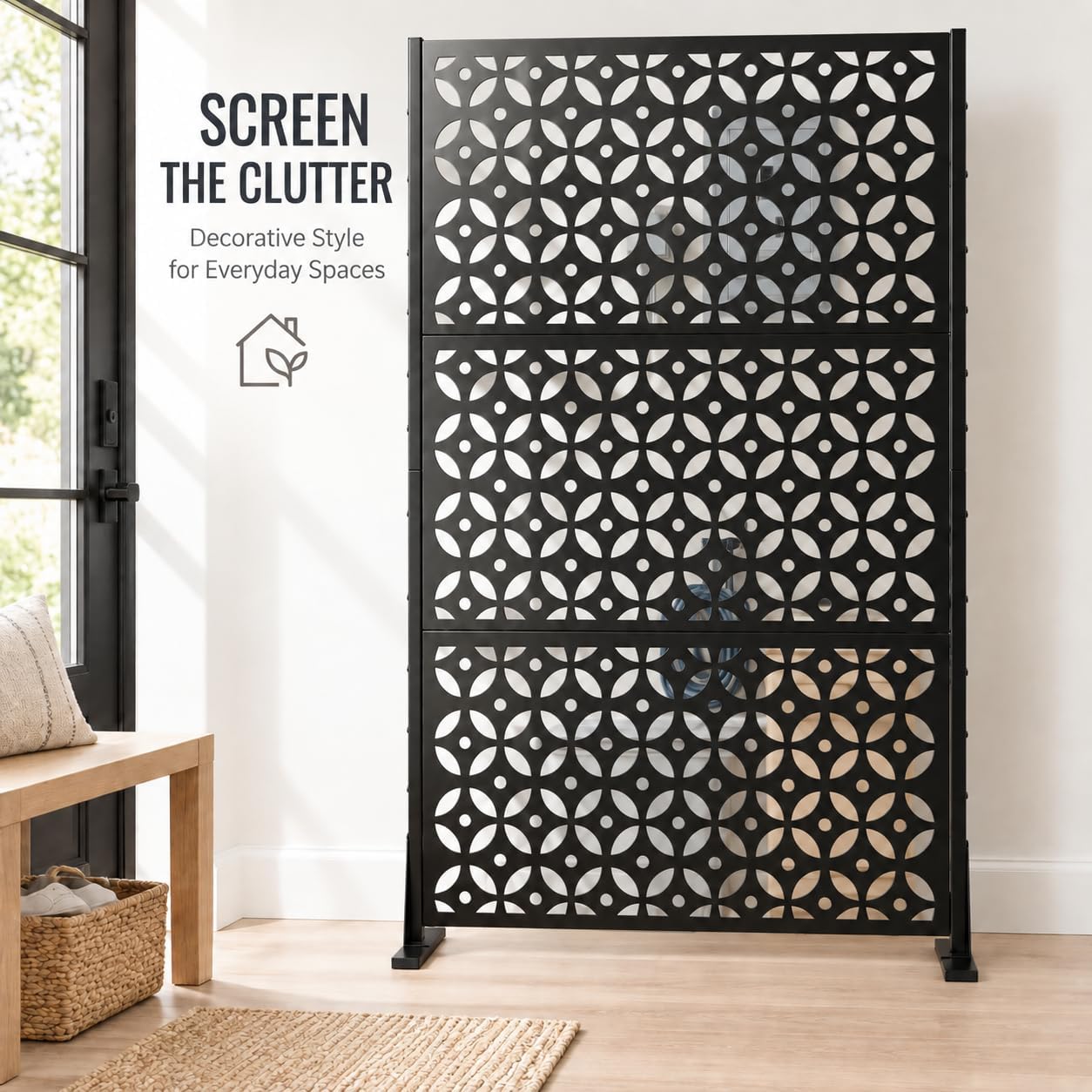 Detalle 2 de GDNVBRDS Cross-1 Outdoor Privacy Screen, Black Cross Metal, 3-Panel