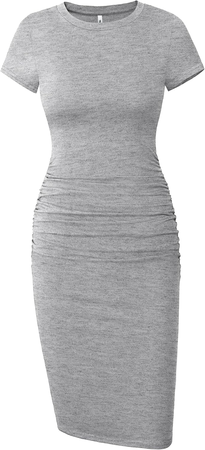 Detalle de Missufe Women's Short Sleeve Ruched Casual Sundress Midi Bodycon T Shirt Dress