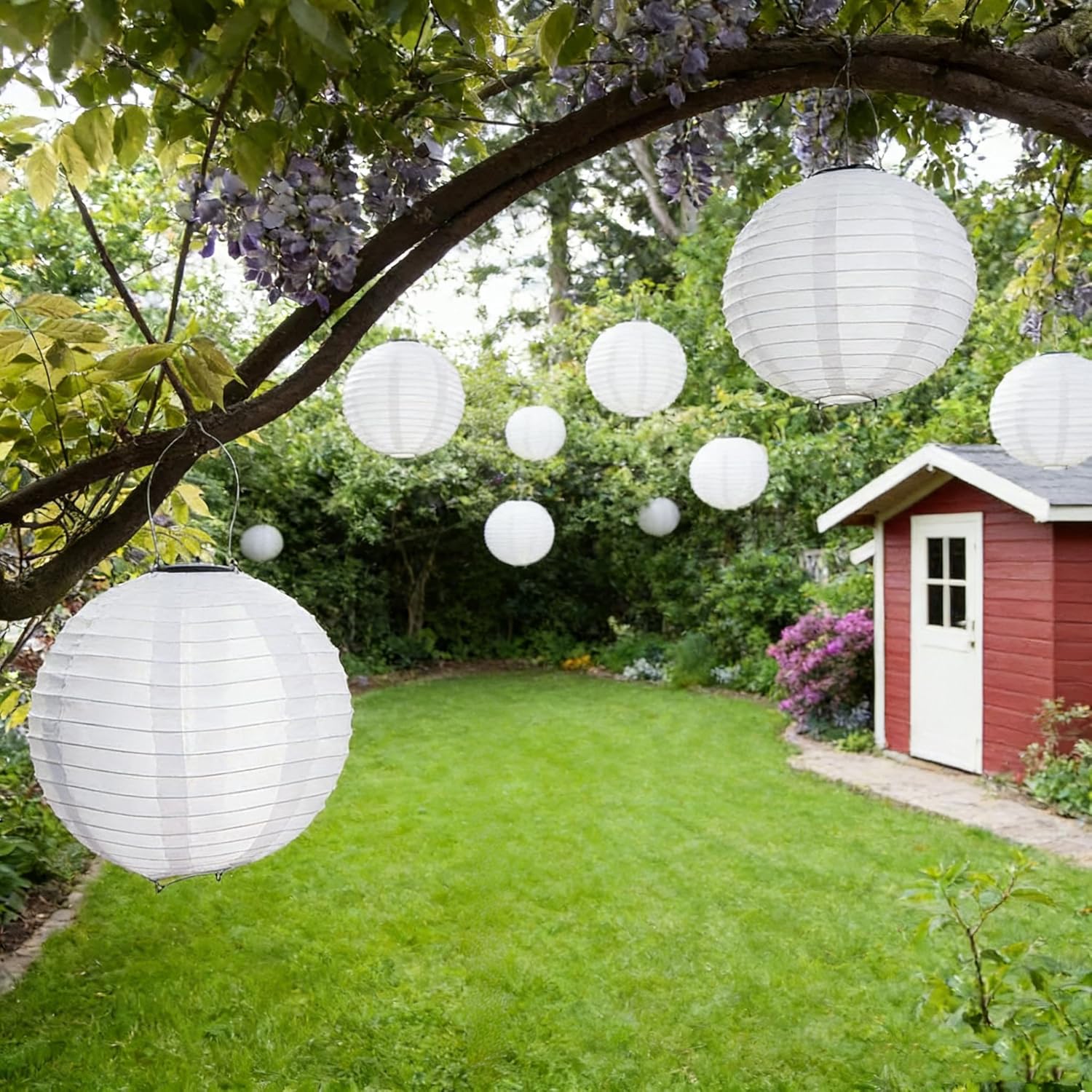 Thumbnail 1 de Qedertek Solar Lampions 6er-Set, 20 cm, wasserdichtes Nylon – Warmweißes Solarlicht für Garten, Terrasse und Hof