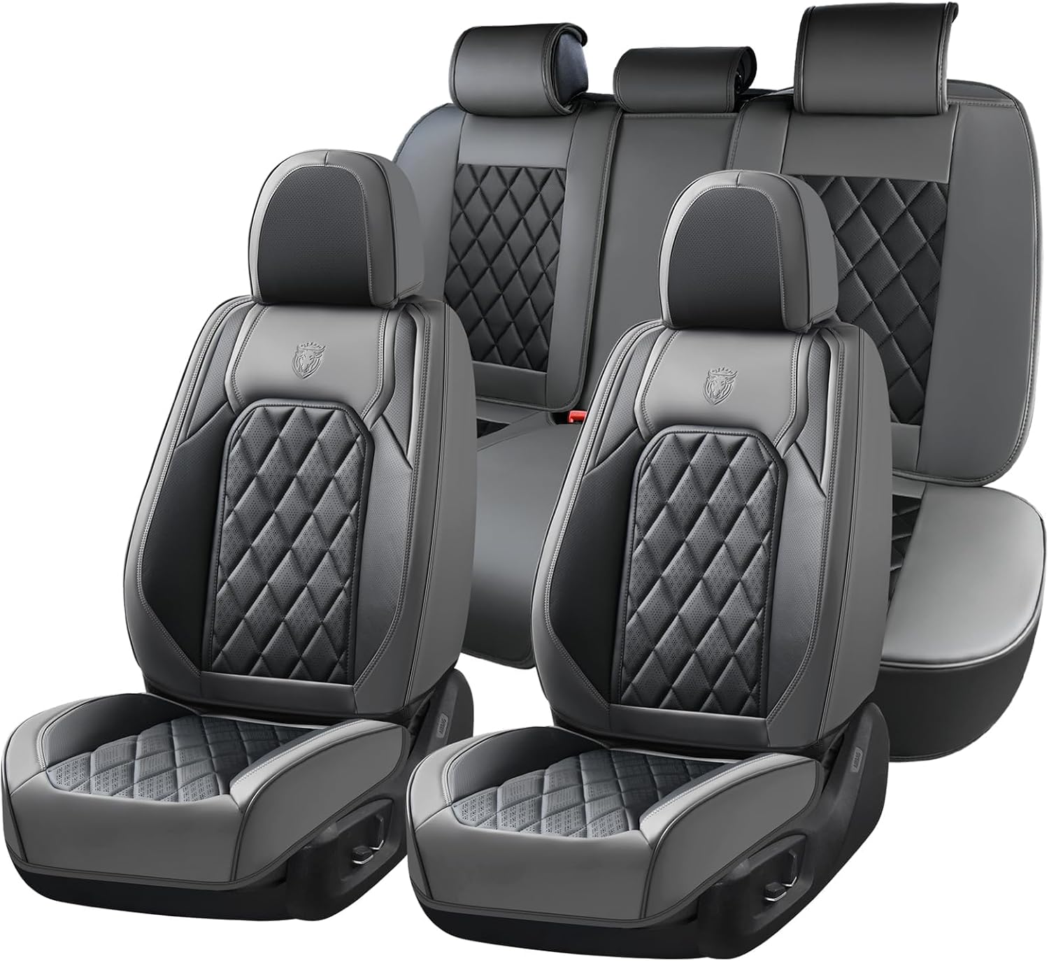Detalle de Coverado Coverado Seat Covers Full Set (Faux Leather) Waterproof Seat Protectors for 5 Seats, Gray & Black