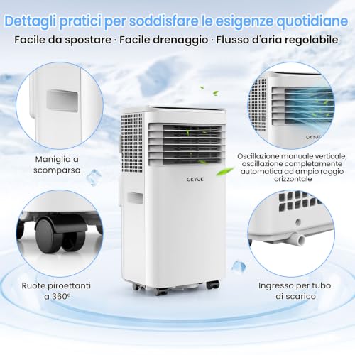 Detalle de OKYUK Mobile Klimaanlage 7000 BTU mit Abluftschlauch – 4-in-1, leise, Fenster-Installationsset