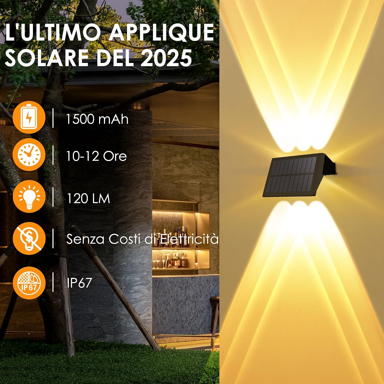 Detalle de Delaiglow Lampade Solari da Esterno: 6 Applique Solarie IP67 per Giardino e Recinzione