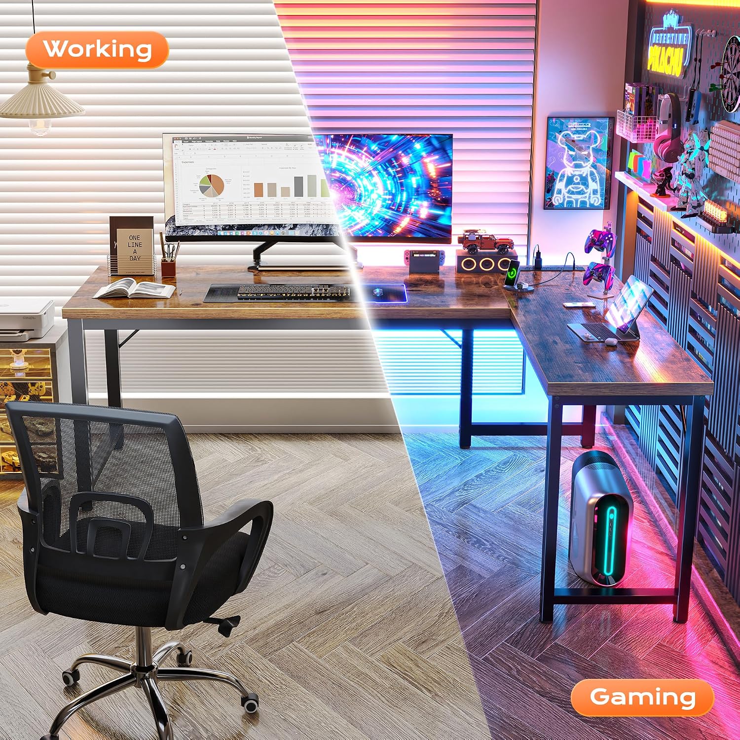 Thumbnail 5 de Huuger 63-Inch L-Shaped Desk with Power Outlets, Reversible Design and 0.95-Inch Top