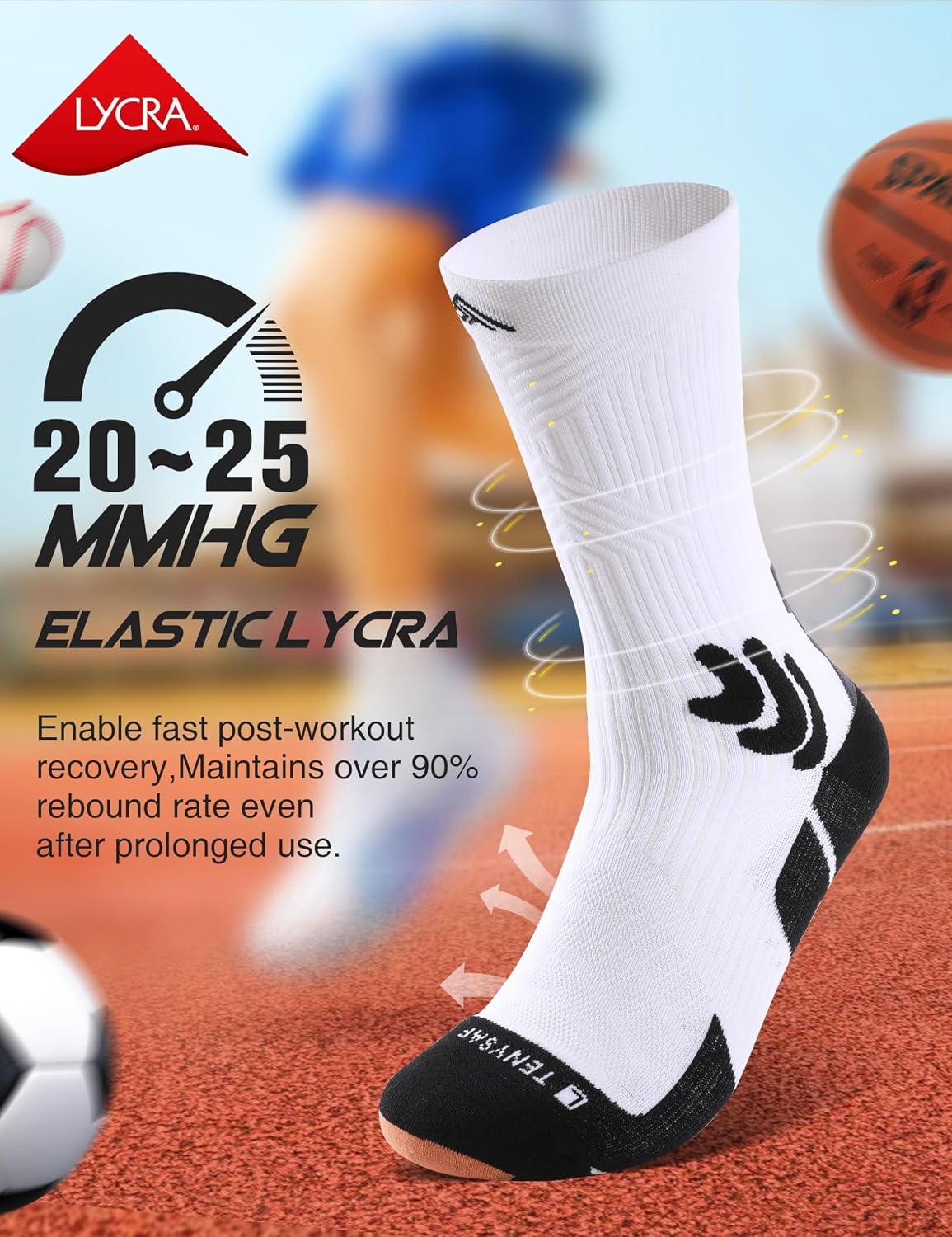 Detalle de Lounwee Compression Running Socks for Men (Coolmax crew) with anti-blister cushioning