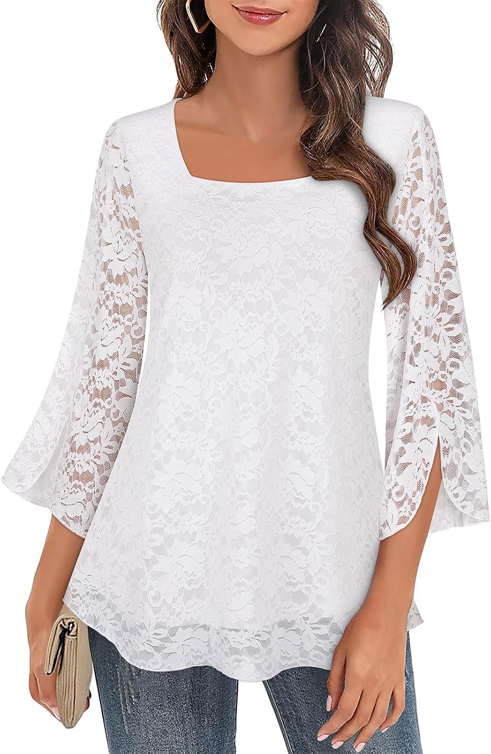 Detalle de Syphiby Women's Blouses: Ruffle 3/4 Sleeve Chiffon Tunic Top