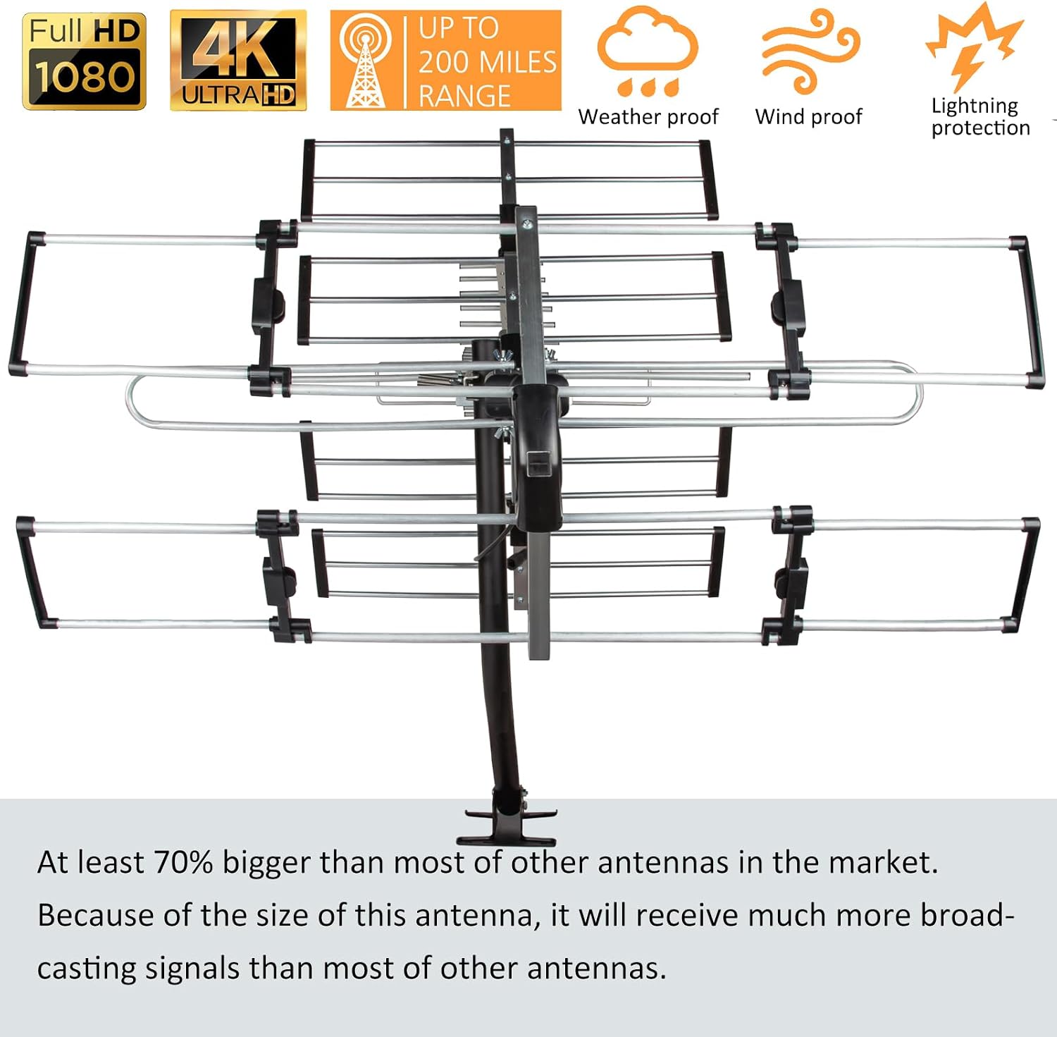 Detalle de Five Star Outdoor TV Antenna 200 Miles Long Range: Upgraded Yagi for HD VHF/UHF with ATSC 3.0 and 4K Broadcast