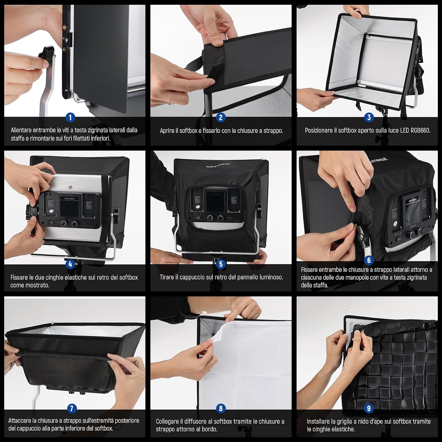 Thumbnail 6 de NEEWER Diffusore softbox aggiornato NS4S per pannelli LED 660 (NL660 / RGB660 PRO / RGB660 PRO II) con cappuccio oscurante