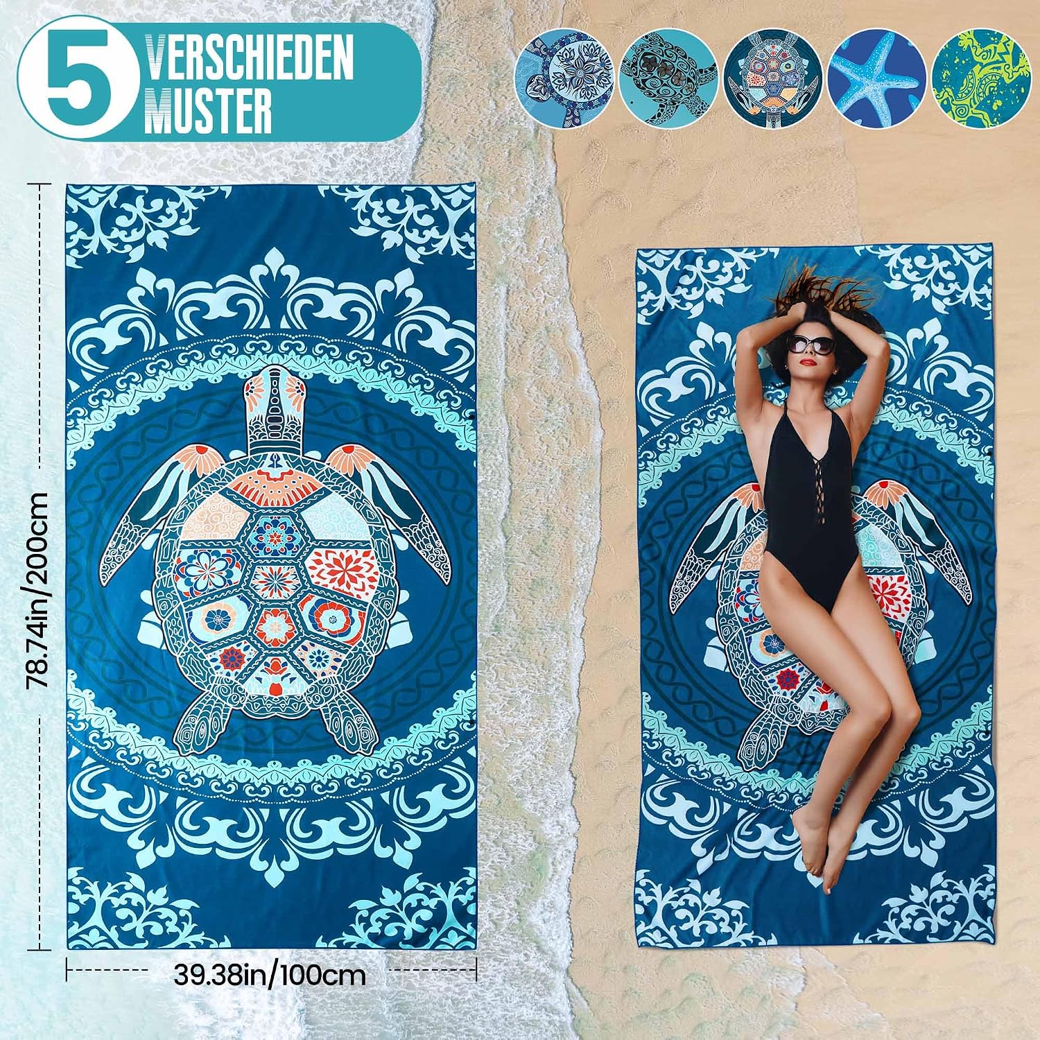 Detalle 2 de Aonext C-0083-01 strandhanddoek, 100 x 200 cm microvezel, zandwerend