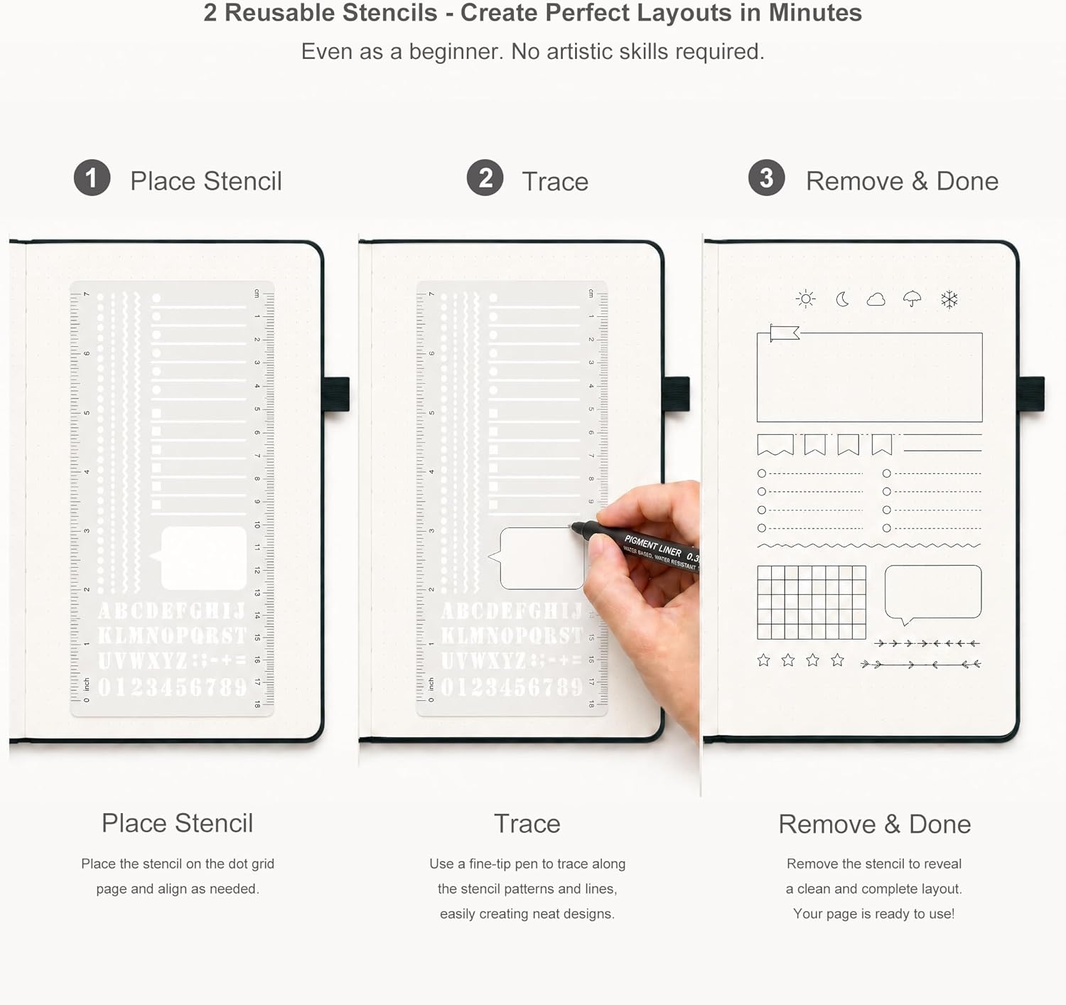 Detalle 2 de &And Per Se HEN-03 A5 Dotted Journal Set, 100 gsm Paper, Black Hardcover
