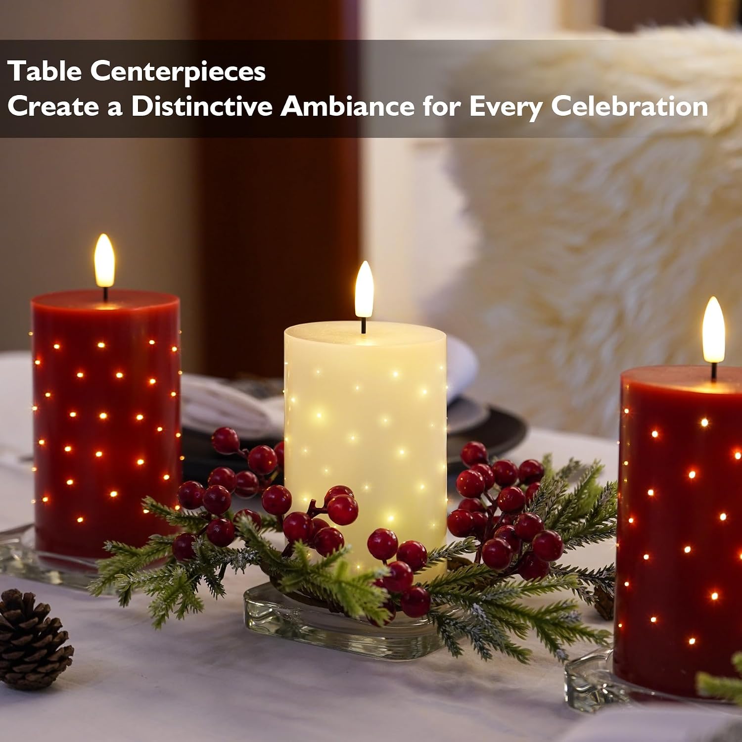 Detalle de Rhytsing White Real Wax LED Candles with Twinkle Fiber Optic Lights (Set of 2) – Battery Operated with Remote