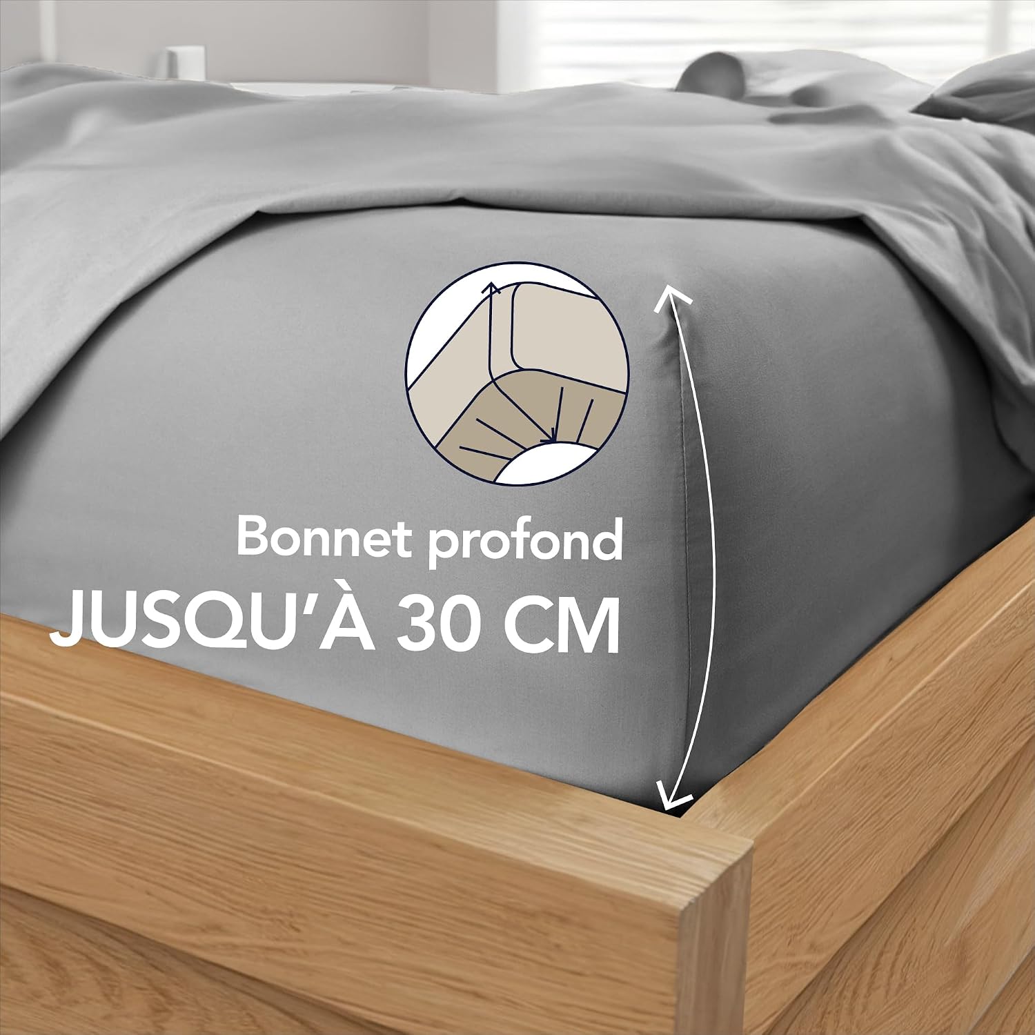 Detalle 2 de Dreamzie Drap Housse 160x200 Bonnet 35 cm Anthracite