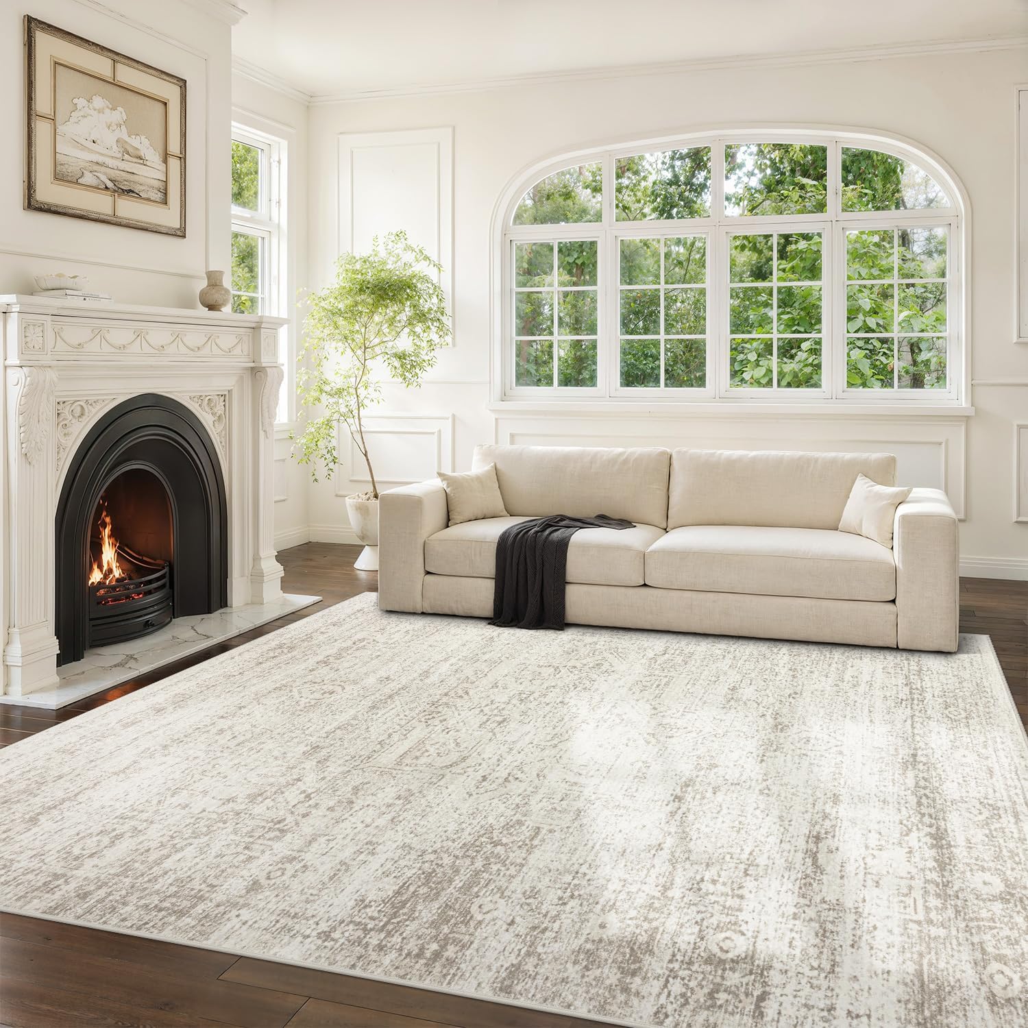 Thumbnail 1 de Srugn 9' x 12' Washable Area Rug, Low-Pile Faux Wool with Rubber Backing