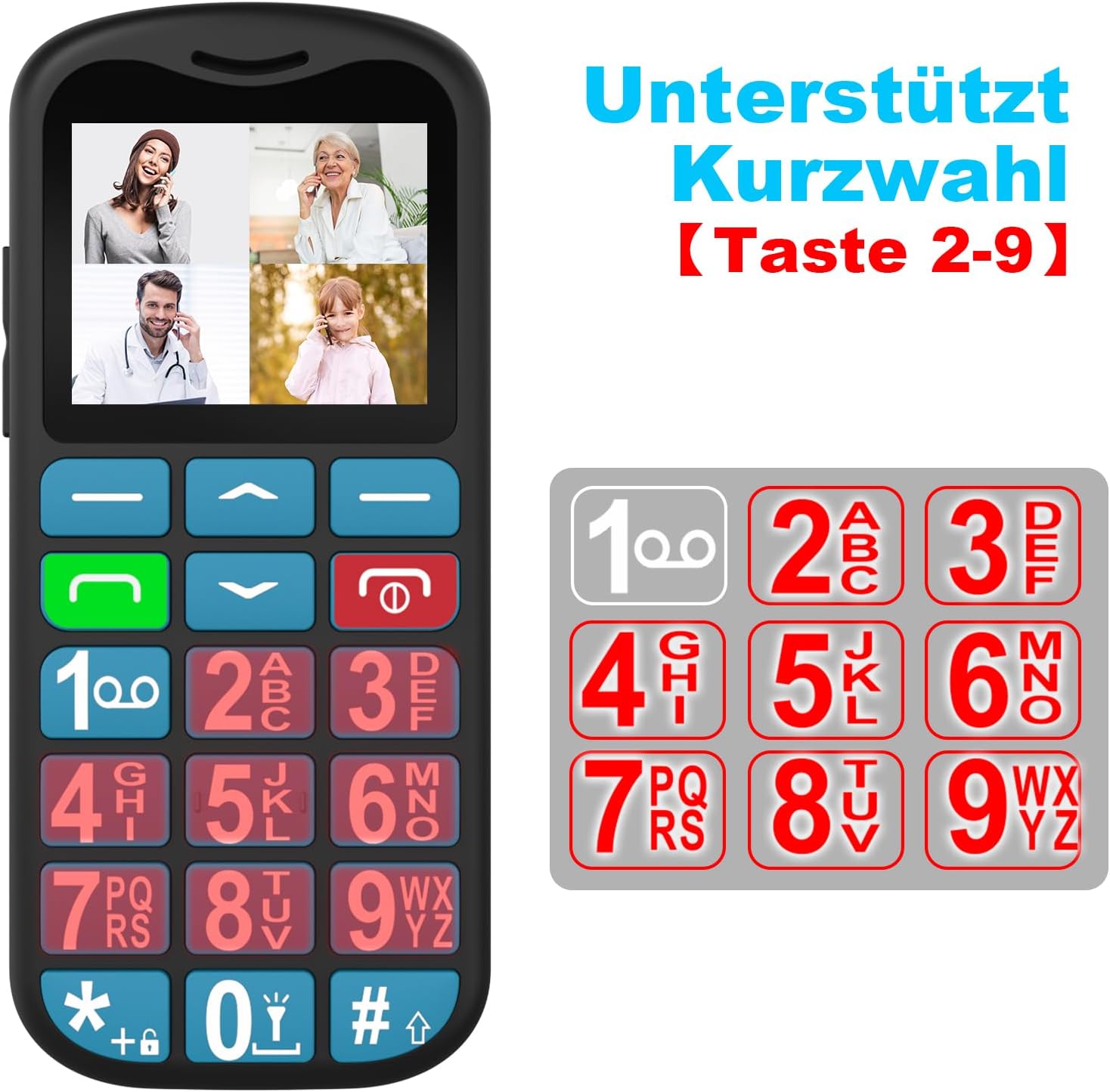 Detalle de uleway Seniorenhandy mit großen Tasten, 4G ohne Vertrag und SOS-Notruftaste (Nano-SIM, 1,77-Zoll-Display), Blau
