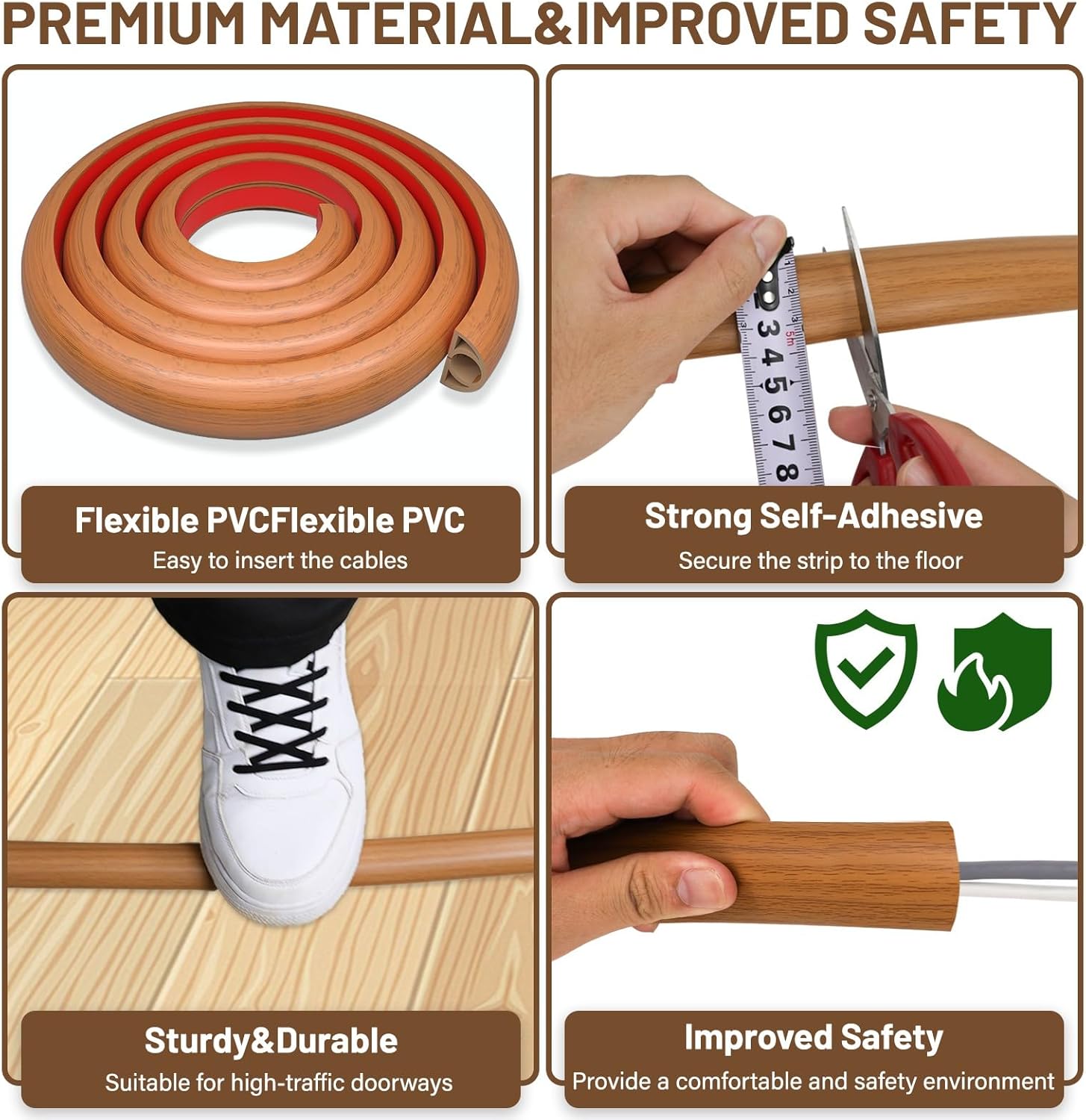Detalle de DIKARIYA Kabelkanal Holzoptik Selbstklebend 2 cm × 1 m – flexibler Boden-Kabelkanal