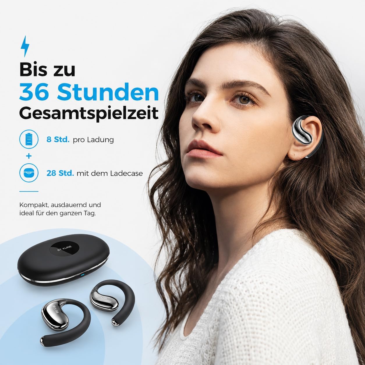 Detalle de Micool Open-Ear Kopfhörer Bluetooth 6.0 – Clip-On Open-Ear, 36 Stunden Akku, Geräuschreduzierung, sportlich & komfortabel