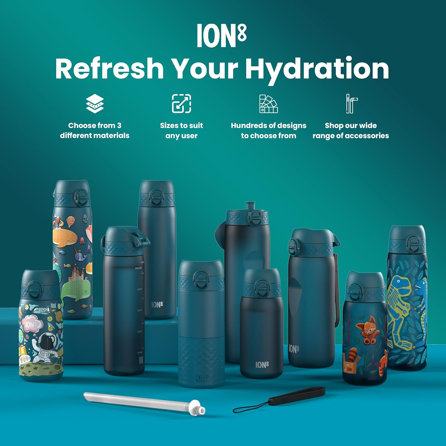 Thumbnail 6 de Ion8 Small Water Bottle, Teal – Leak-Proof Kids’ Bottle with Flip Cover & Dishwasher Safe Design
