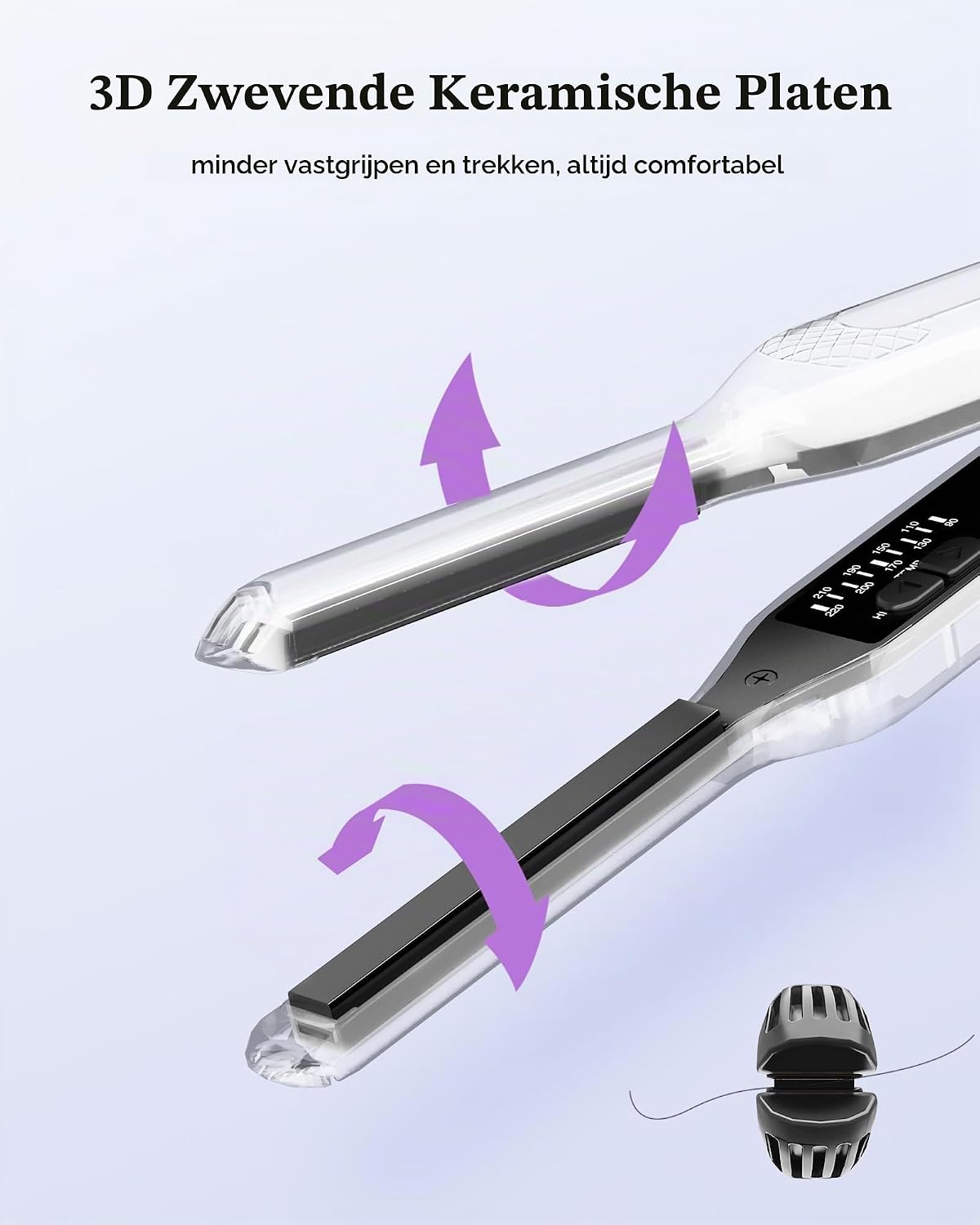 Detalle de MELYDO mini-stijltang voor kort haar, 2-in-1 met zwevende toermalijn-keramische plaat