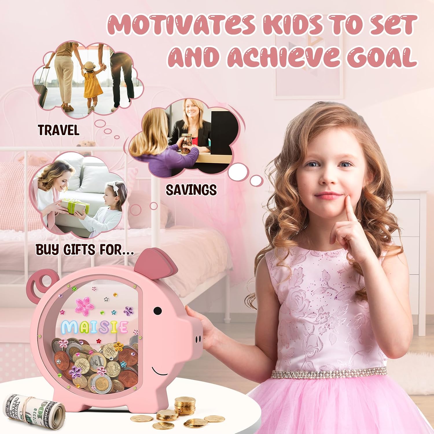 Detalle 2 de Summidate Pink Piggy Bank 9.5 in 🐷
