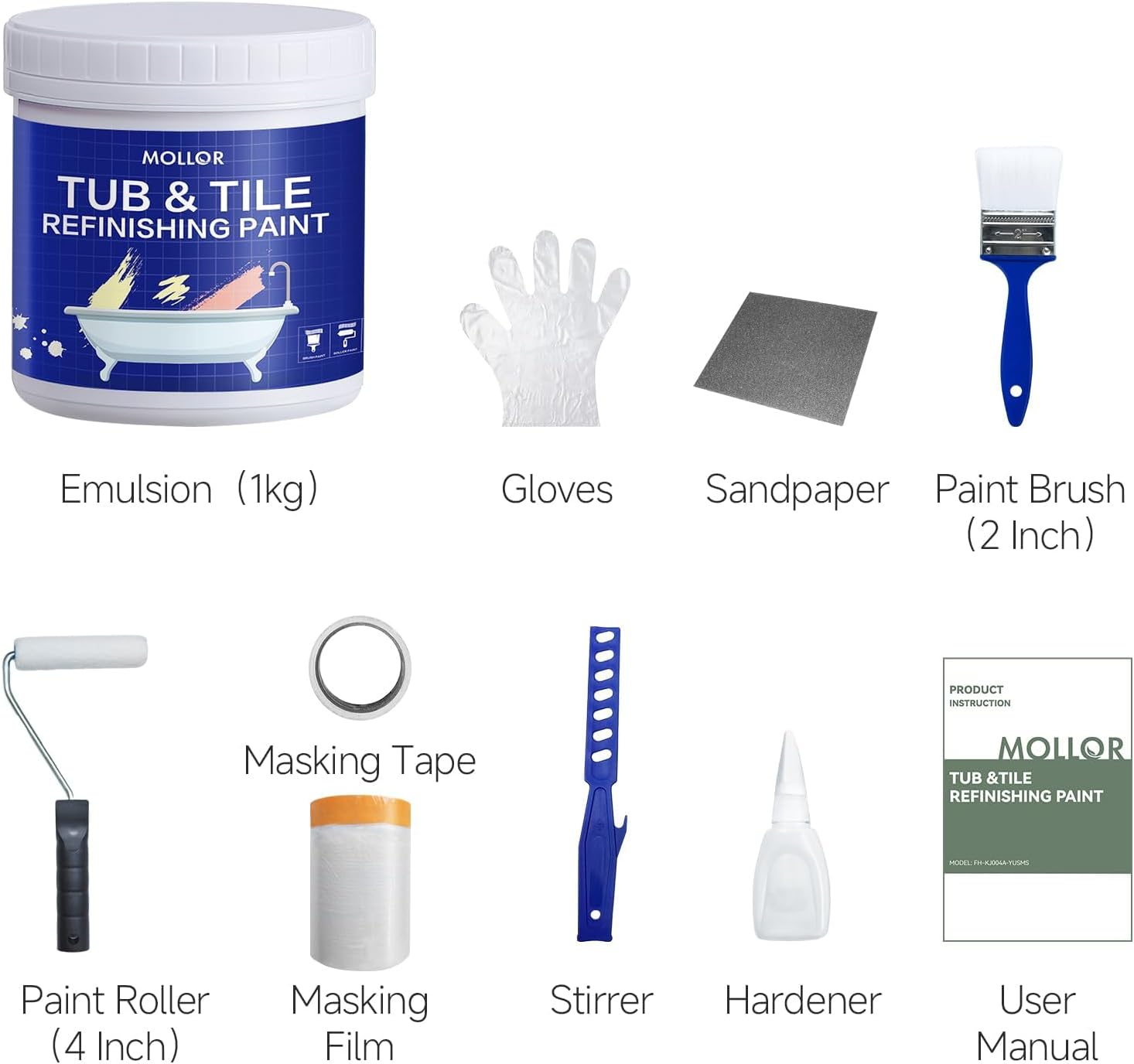 Detalle de Mollor MO073-21 Tub and Tile Refinishing Kit, 35 oz White Semi-Gloss Paint