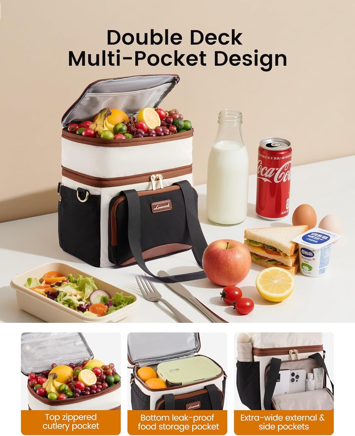 Thumbnail 3 de LOVEVOOK Insulated Lunch Bag for Women, 15L Large Double Deck Tote with Cup Holder