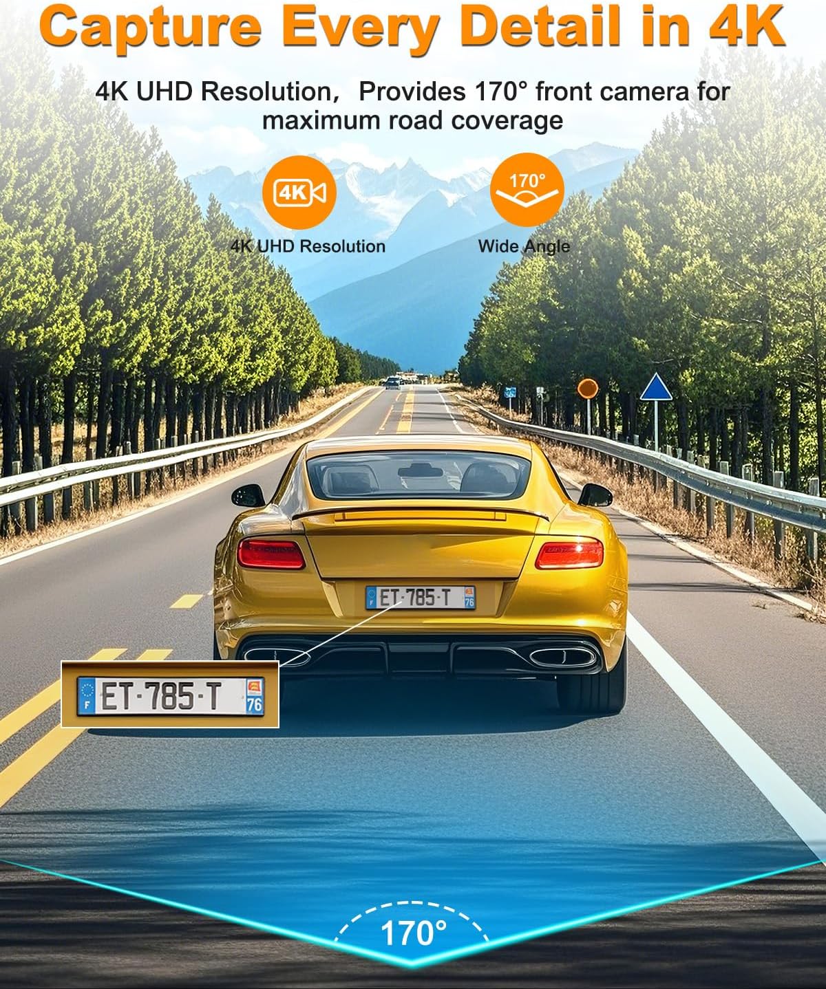 Detalle de Dashcam auto 4K con filtro CPL e WiFi