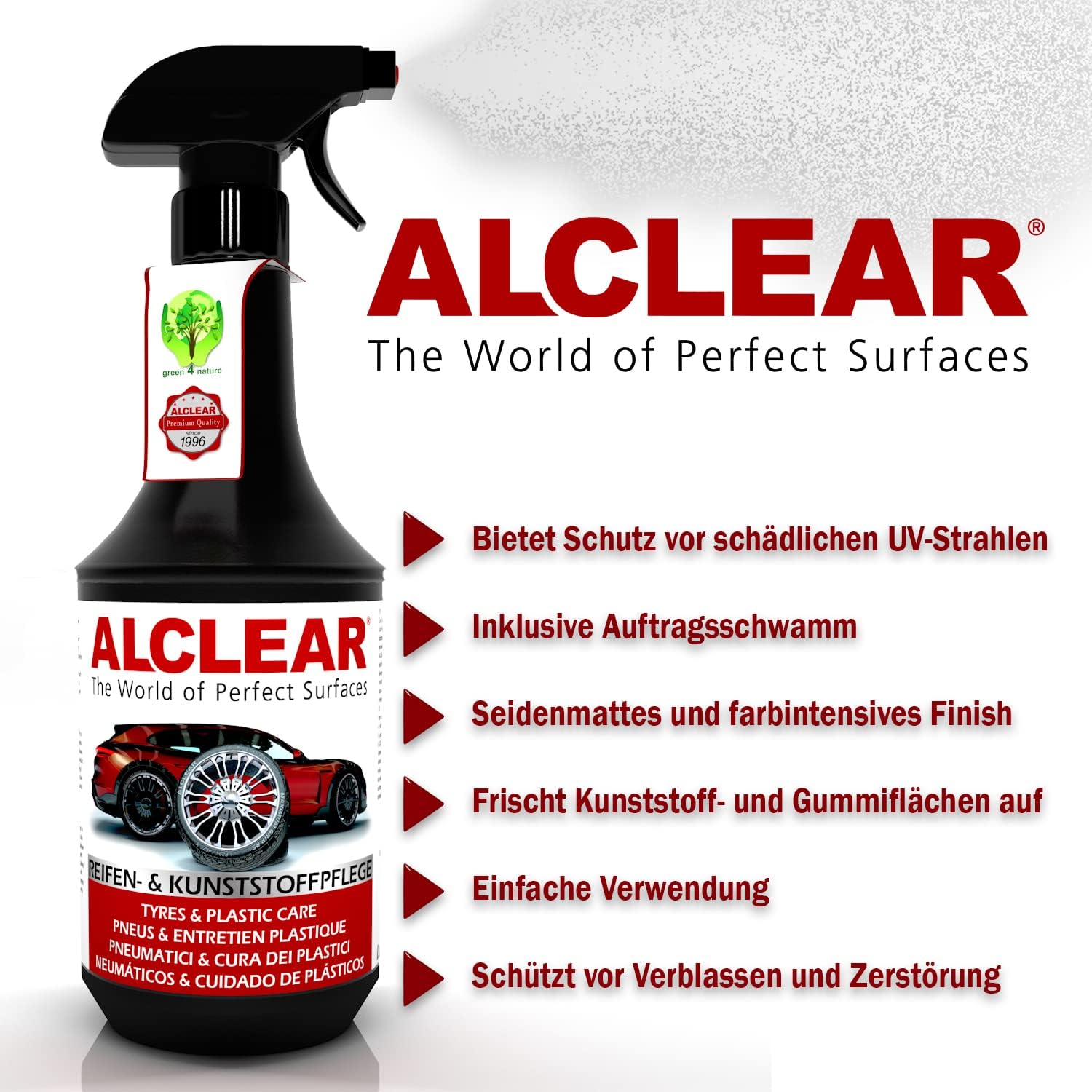 Detalle 2 de ALCLEAR 721RK Reifenglanz 1000 ml – Pflege für Reifen, Dichtungen und Kunststoffleisten