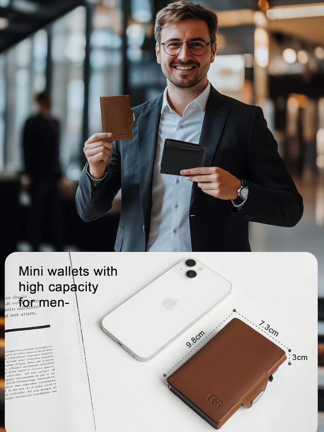 Detalle de GSG SINCE 1998 Men's Leather Wallet with RFID Blocking, Pop Up Card Holder and Coin Pocket