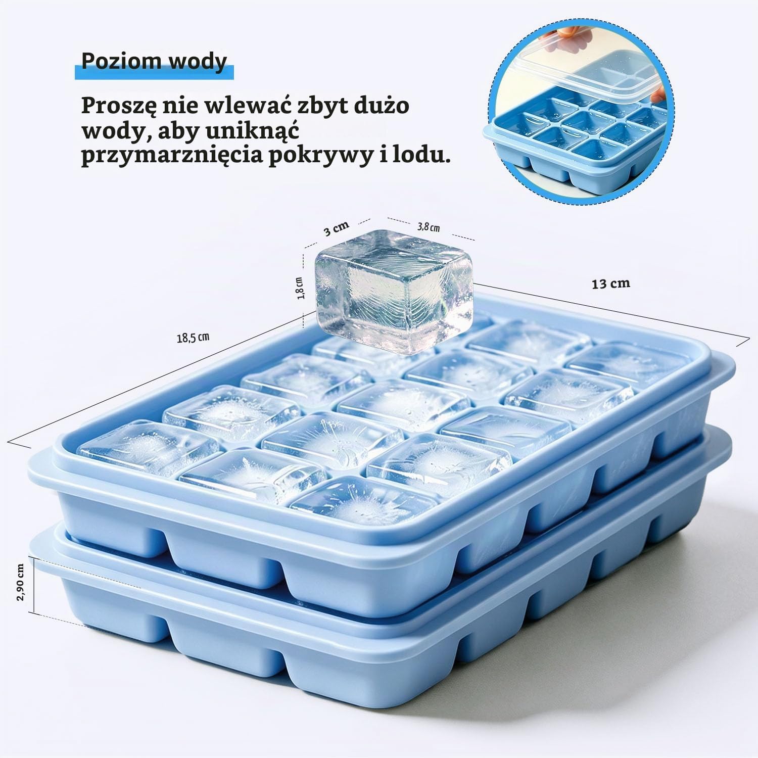 Detalle 2 de Azxb Azxb- Ice Cube Trays – silikonowa foremka na 15 kostek z pokrywką