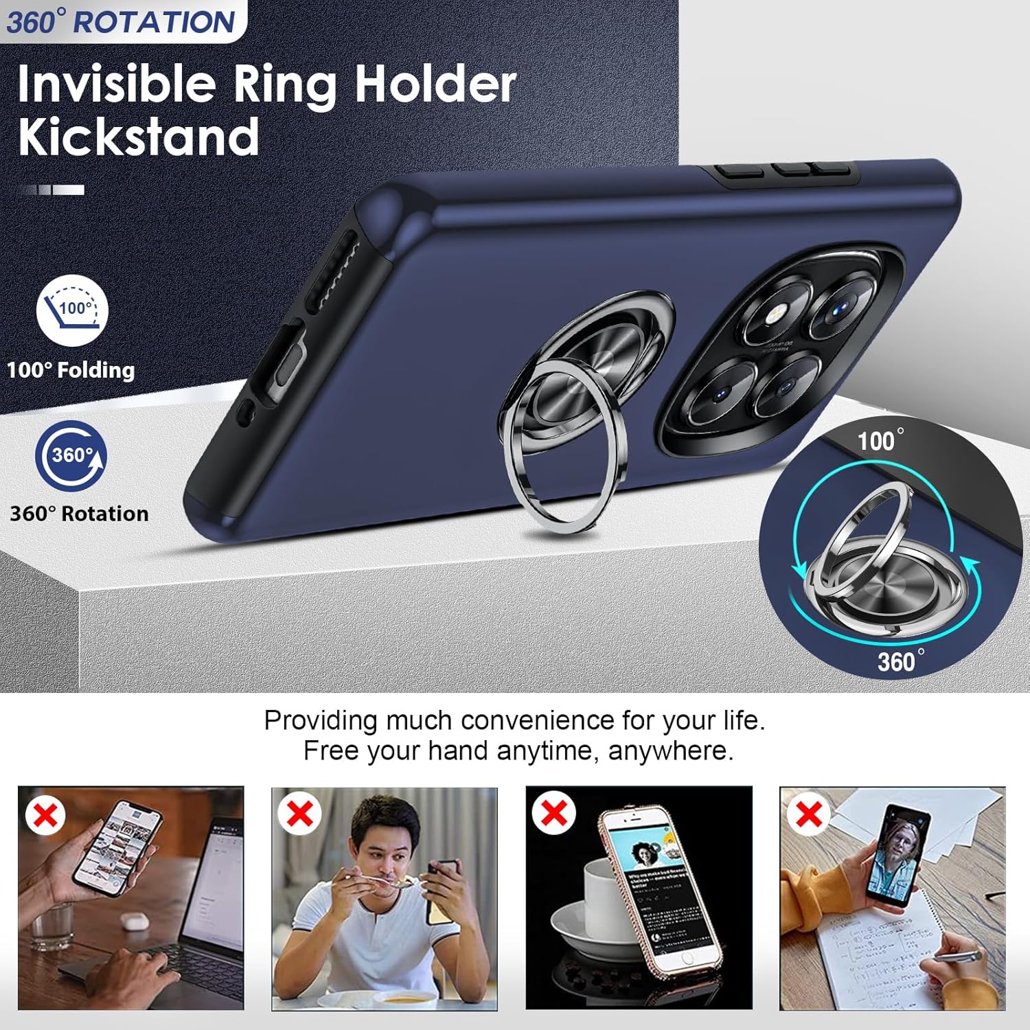 Thumbnail 1 de LeYi Coque pour Xiaomi Redmi Note 14 Pro 5G/4G et Note 14 Pro Plus 5G – Étui TPU/PC, protection anti-choc avec anneau invisible – Bleu