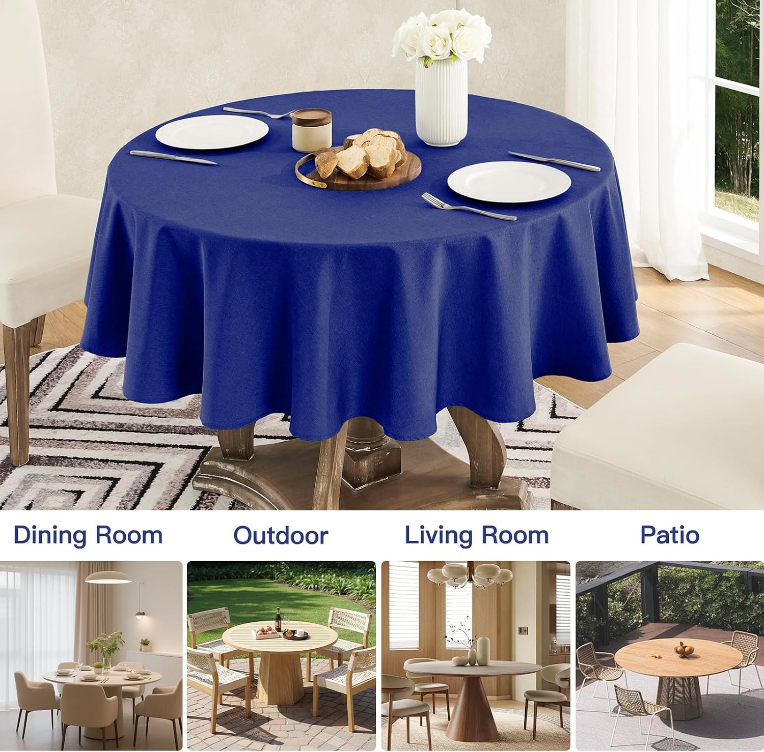 Detalle de Veblandy Faux Linen Round Tablecloth 60 inch - Royal Blue